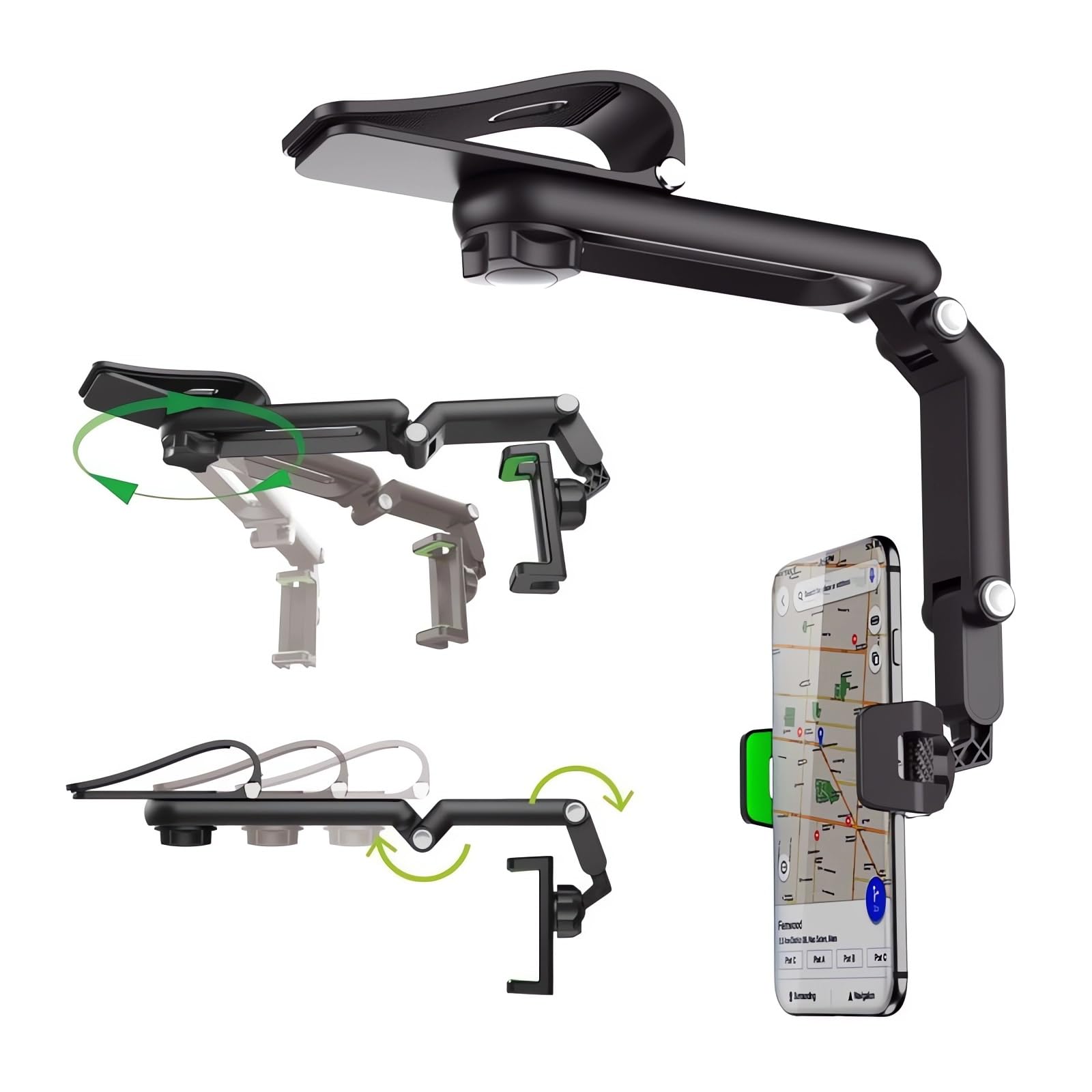 Ivieicip Rotatable And Retractable Car Phone Holder - 1080 Multifunction Sun Visor Universal 360 Rotating Cell Phone Holder Mobi