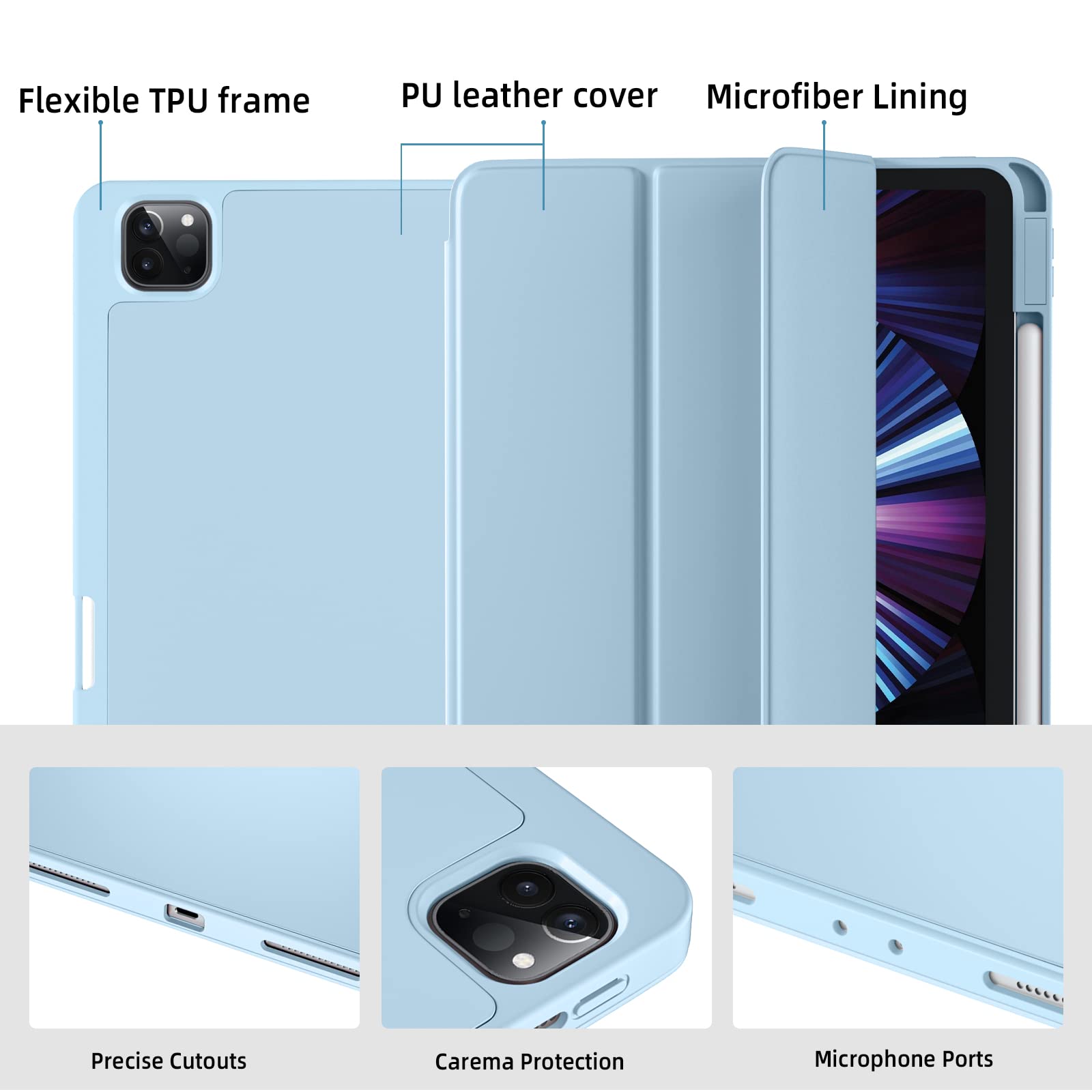 Wenlaty Case For Ipad Pro 11 Inch Case 4Th/3Rd/2Nd Generation With Pencil Holder, For Ipad 11 Pro Case 2022/2021/2020, Protectiv