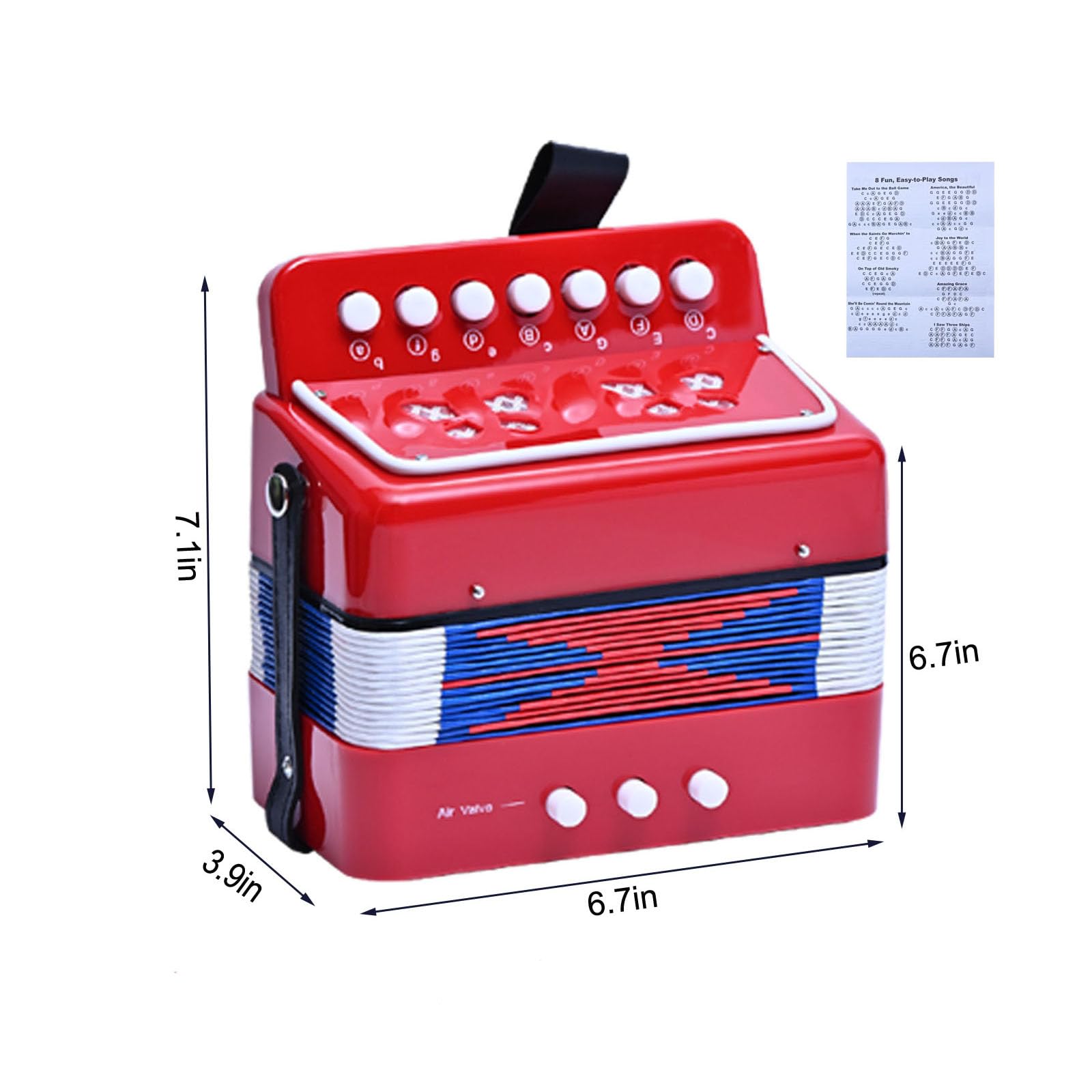 Mini Accordion 10 Keys Button Kids Accordian,Musical Instrument,Toy Accordion For Children Beginners (Red)
