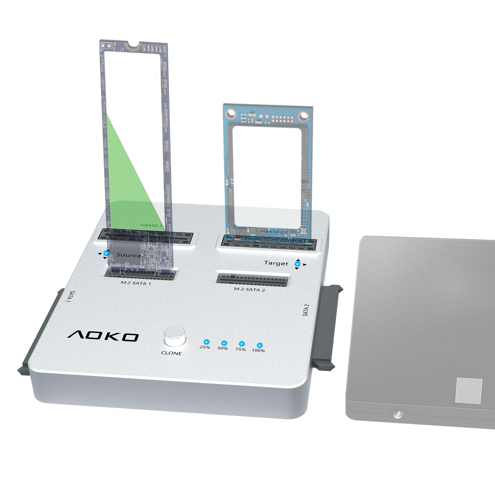 Aoko Dual Bay Hard Drive Docking Station For Sata 2.5/3.5 Ssd/Hdd And Msata Ssd & M.2 Sata Ssd With Offline Clone Function(Nvme 