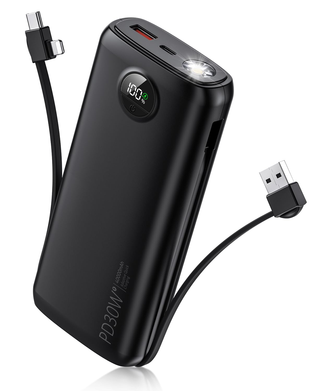 Loveledi Portable Charger With Built In Cable Power Bank 40000Mah Pd 30W Fast Charger Battery Pack Built In Type C/Ios Cable And