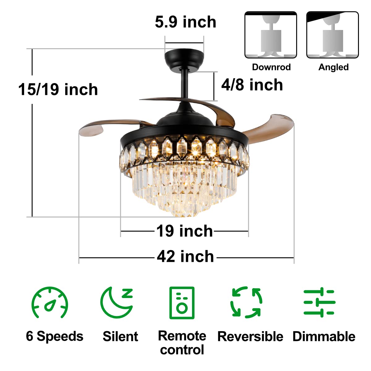42 Retractable Fandelier Ceiling Fan With Light And App/Remote Control