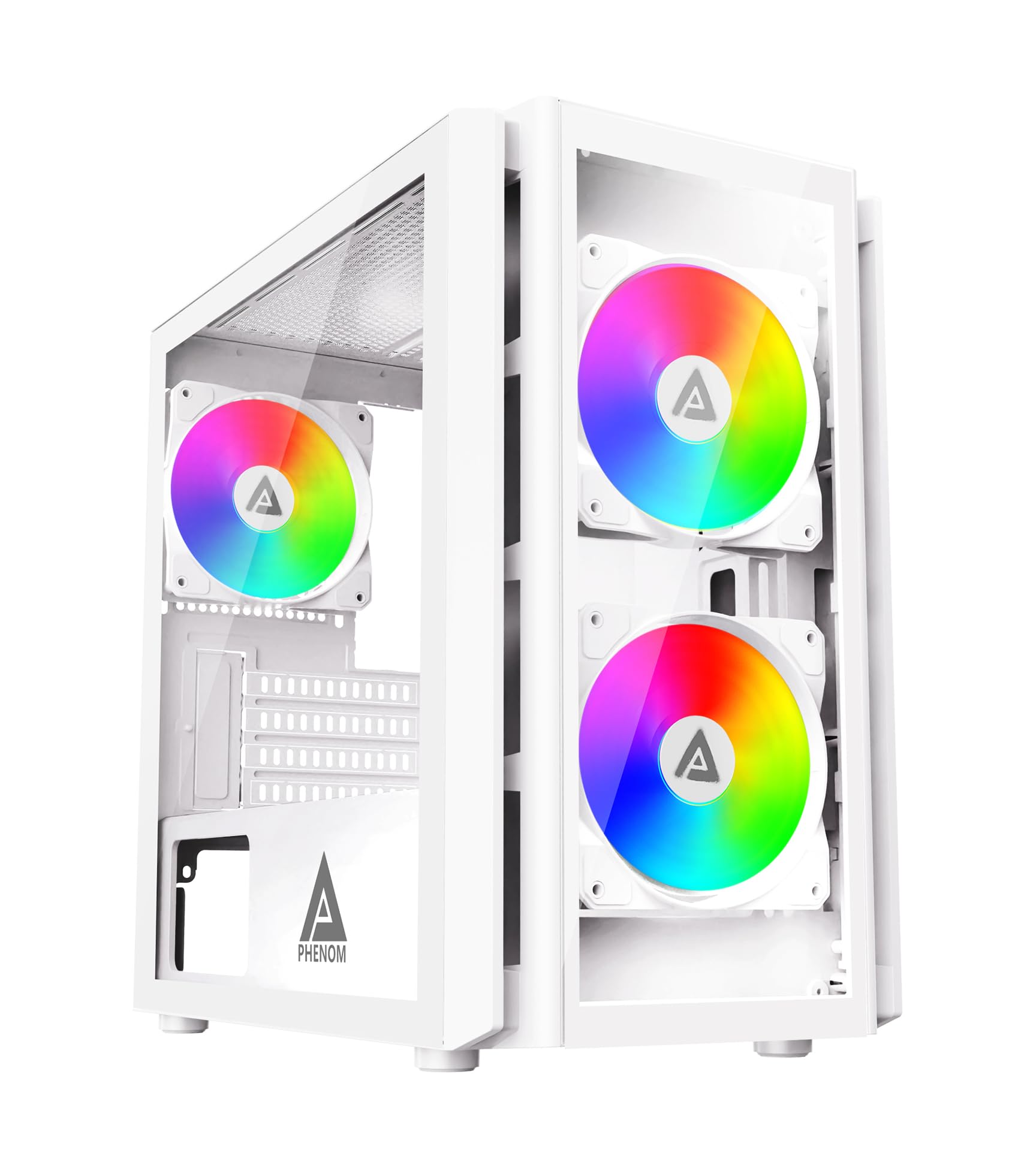 Apevia Phenom Wh Phenom Micro Atx Gaming Pc Case W/ 3X 120Mm Argb Fans, 366 Rgb Light Modes, 2X Tempered Glass Panels, Front Pan