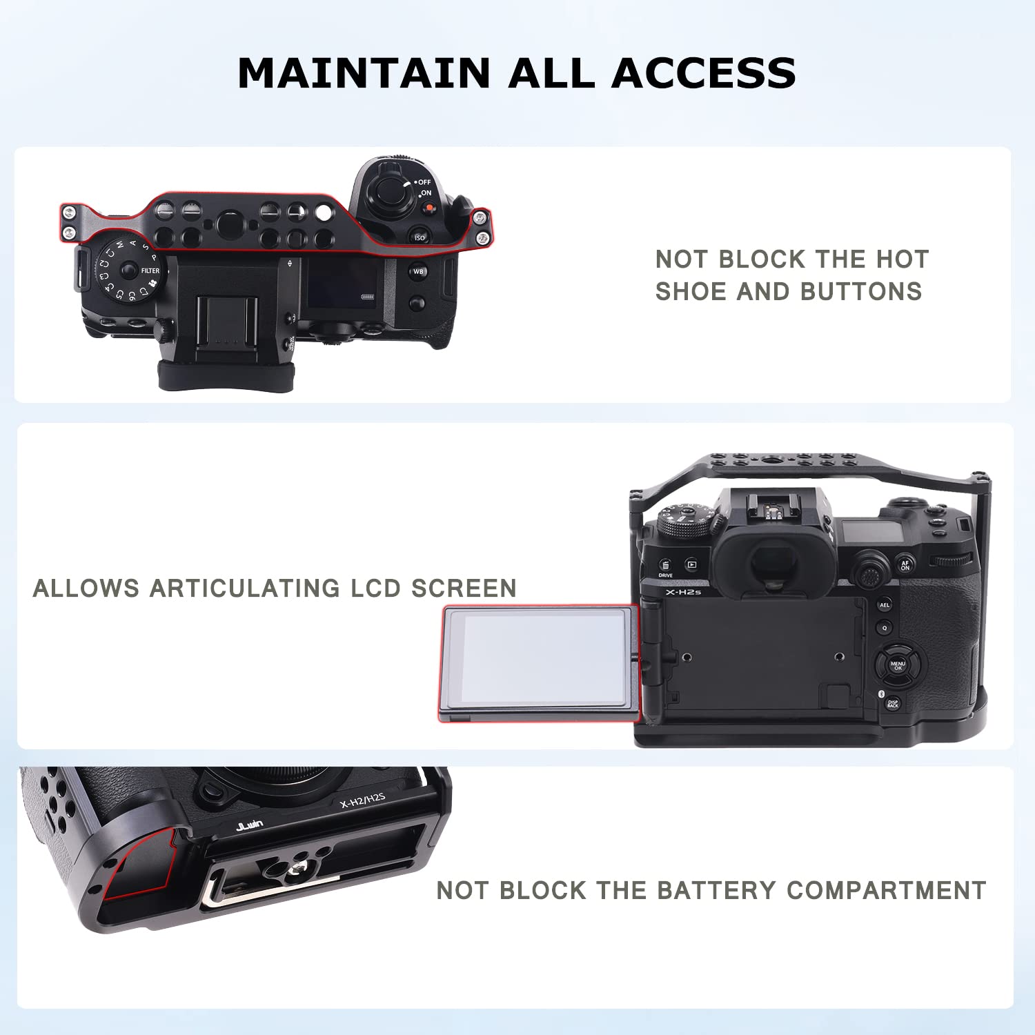 Foto4Easy Aluminum Alloy X-H2 X-H2S Cage For Fujifilm X-H2&X-H2S Mirrorless Digital Camera Body,Camera Rig With Nato Rails, Quic