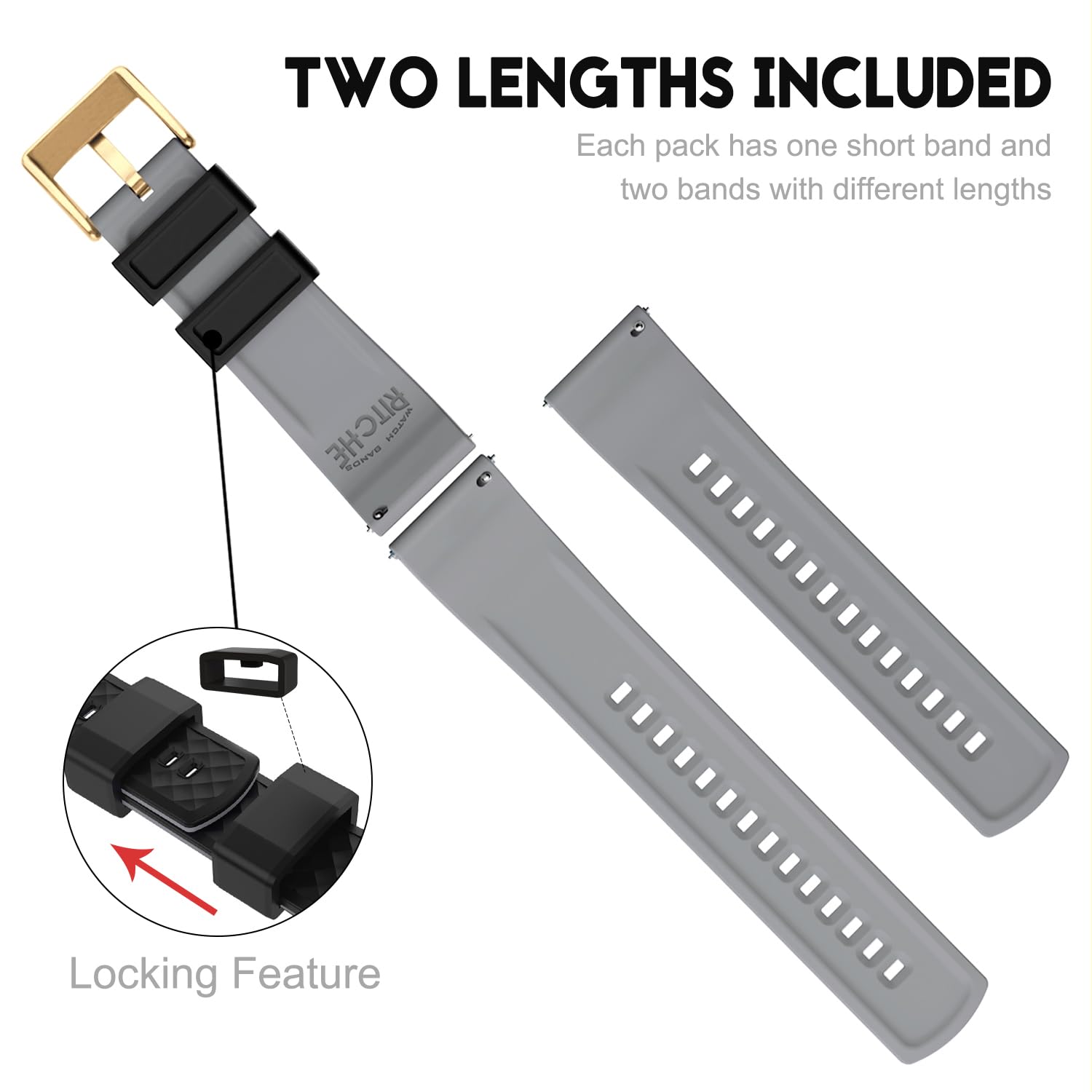 Ritche Christmas Gift 24Mm Silicone Watch Band Quick Release Rubber Watch Bands For Men Women, Valentine 'S Day Gifts For Him Or