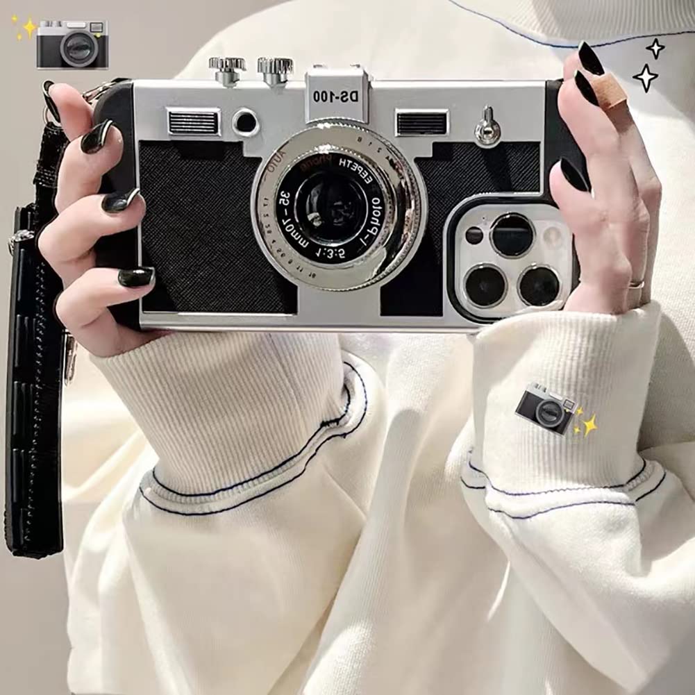 Yakvook Emily In Paris Phone Case For Iphone 14 Cute 3D Vintage Camera Phone Case With Lanyard Adjustable Shoulder Strap Unique