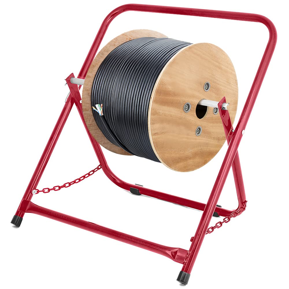 AdirPro Durable Single Axle Cable Caddy - Commercial Industrial Grade Steel Wire Dispenser - Compact Design Holds Cable Reels Up