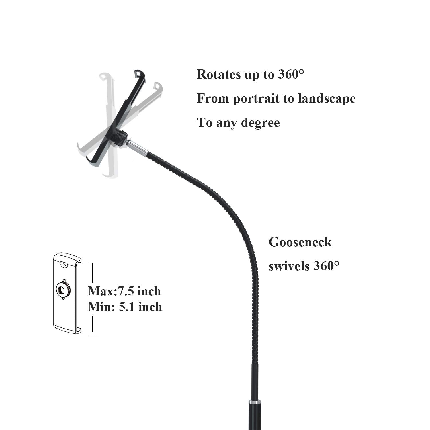 Creatop Tablet Floor Stand With Flexible Gooseneck And Stable Aluminum Base Suitable For 3.5    - 10.6    Smart Phone & Tablet B