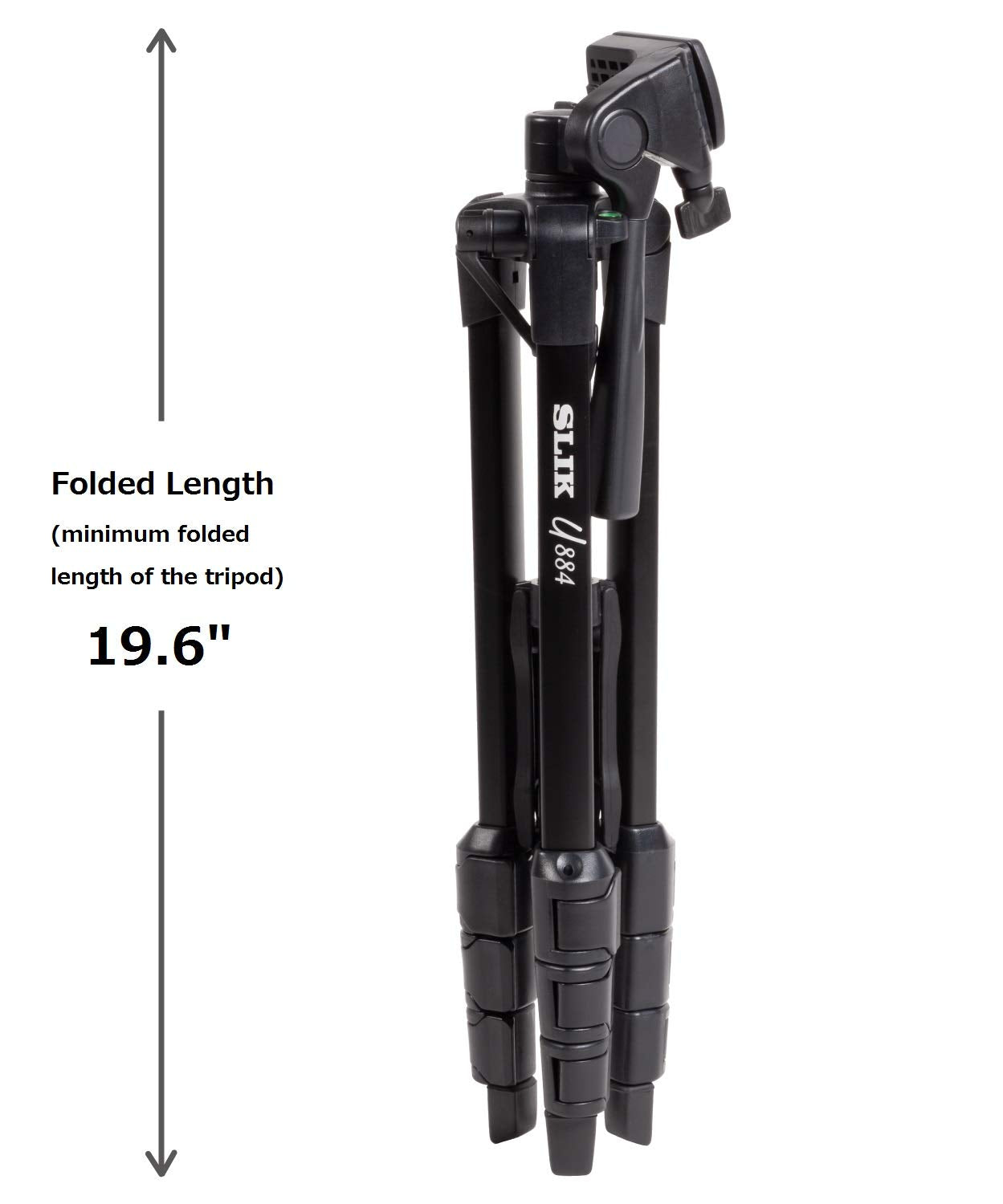 Slik U884 4 Stage Compact Lightweight Folding Aluminum Travel Portable Dslr/Slr Video/Camera Tripod With 3 Way Pan Head For Canon Nikon Sony Cameras With Carry Case   Black (612 687)