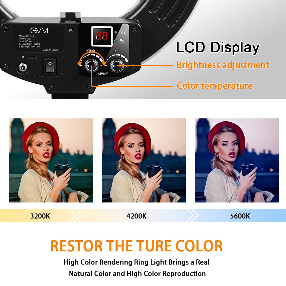 Gvm Led Ring Light Kit, 14 Inch Bi Color Ring Light With Tripod And Bluetooth, Dimmable Led Video Light For Auxiliary Makeup,Tik