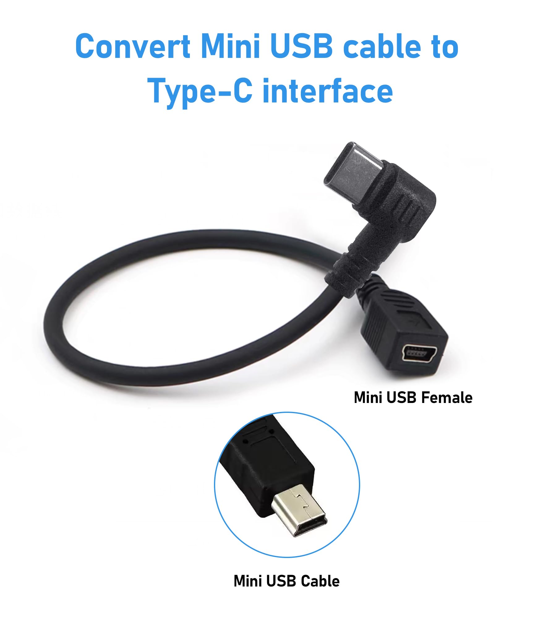 Qamcbulc Mini Usb Female To Usb Type C Male Cable,90 Degree Usb C Male To Mini Usb Female Adapter Converter For Mini Dash Cam Ha