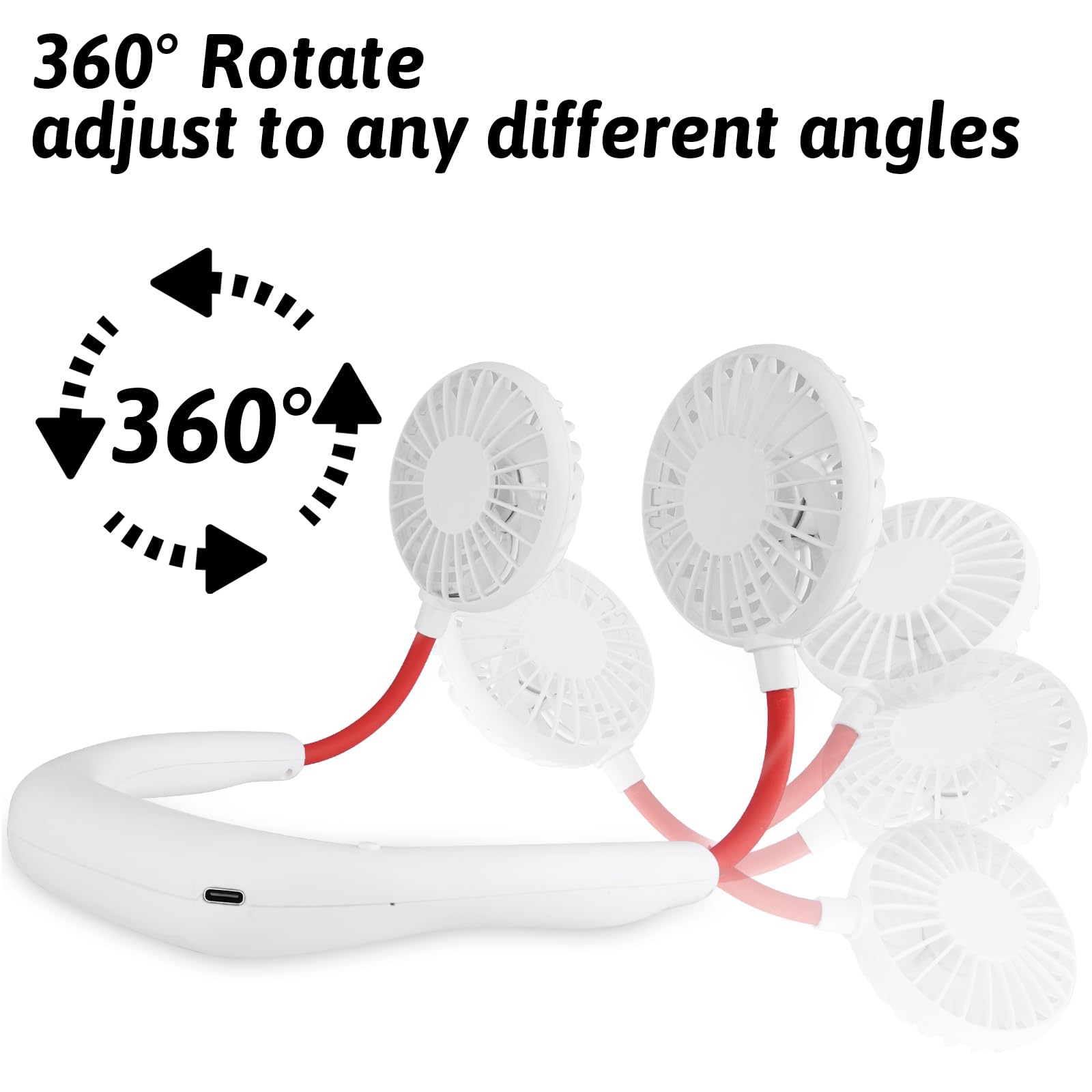 Haomaomao Portable Neck Fan NBF3 Hands-Free Rechargeable 2500mAh Double Headed Plastic White