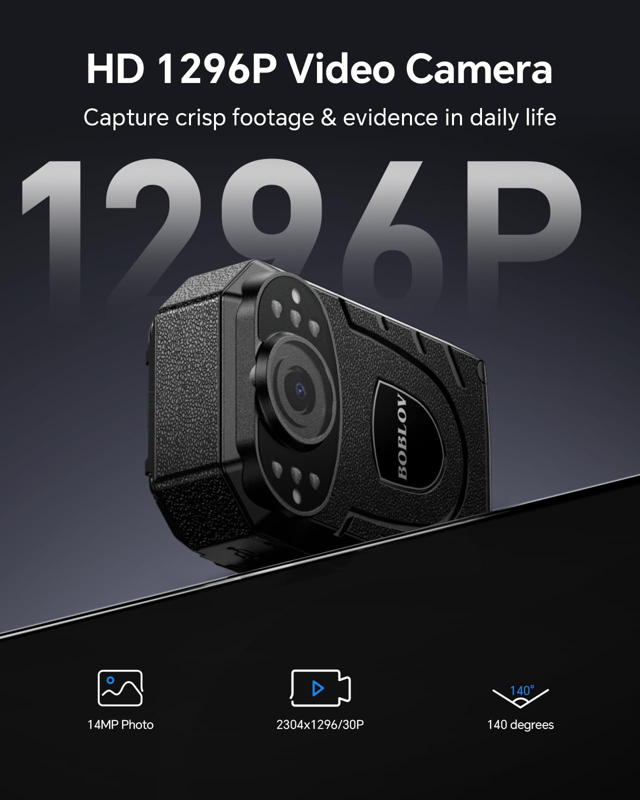 Boblov Kj21 Body Camera, 1296P Body Wearable Camera Support Memory Expand Max 256G, 8 10Hours Recording Police Body Camera Light