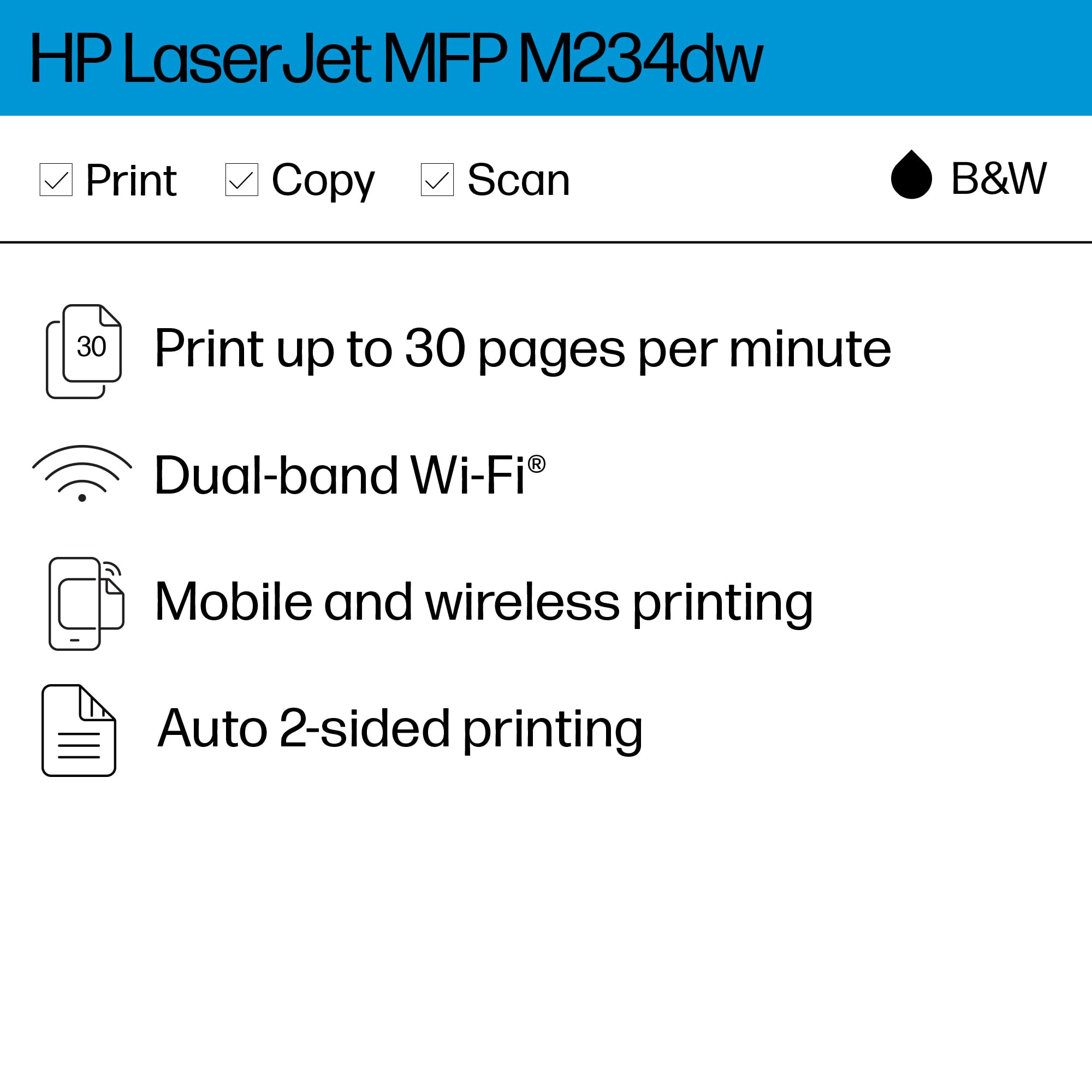 Hp Laserjet Mfp M234Dw Wireless Monochrome All In One Printer With Built In Ethernet & Fast 2 Sided Printing, Instant Ink Ready