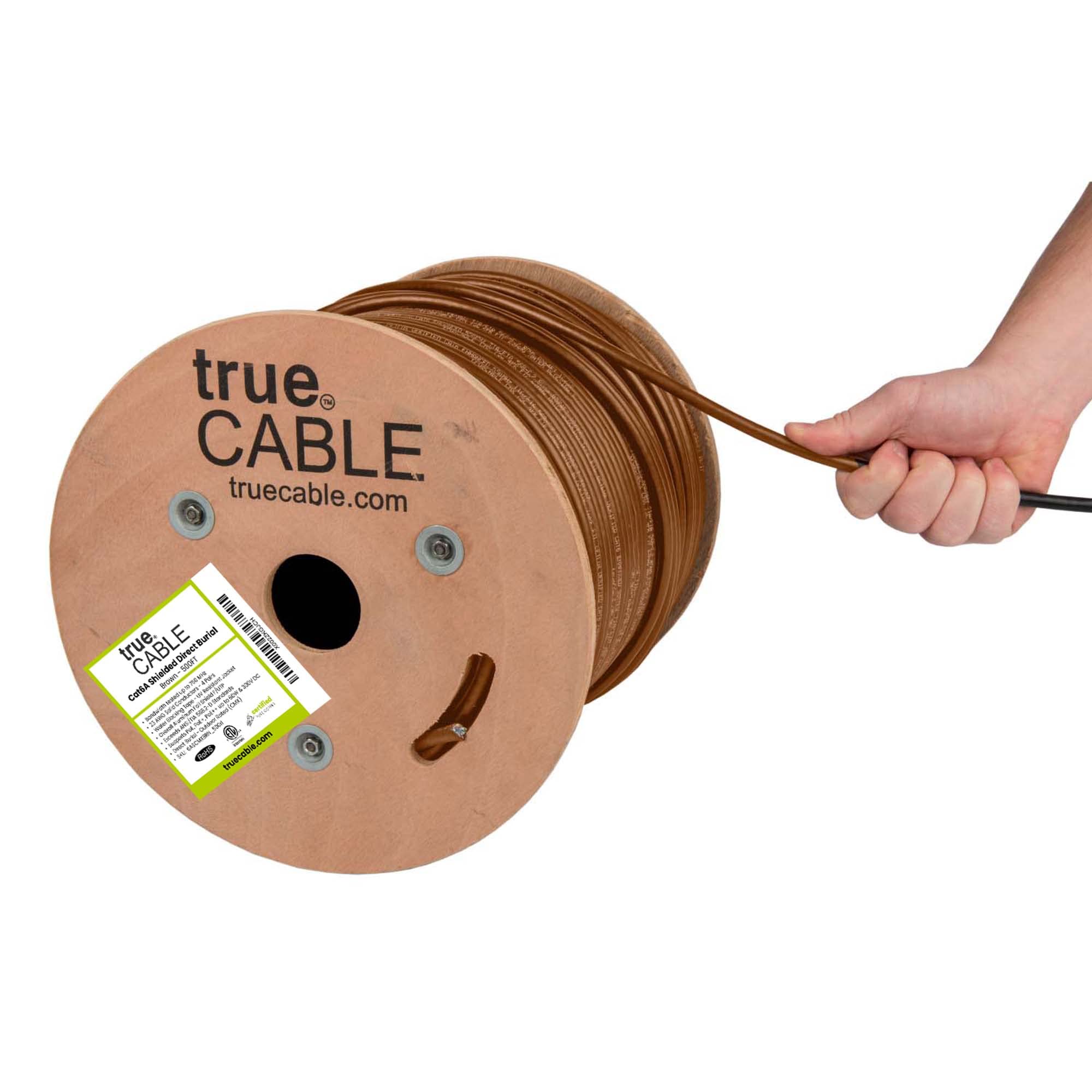 Truecable Cat6A Direct Burial, Shielded Ftp, 500Ft, Waterproof, Outdoor Rated Cmx, Black, 23Awg Solid Bare Copper, 750Mhz, Poe++ (4Ppoe), Etl Listed, Bulk Ethernet Cable