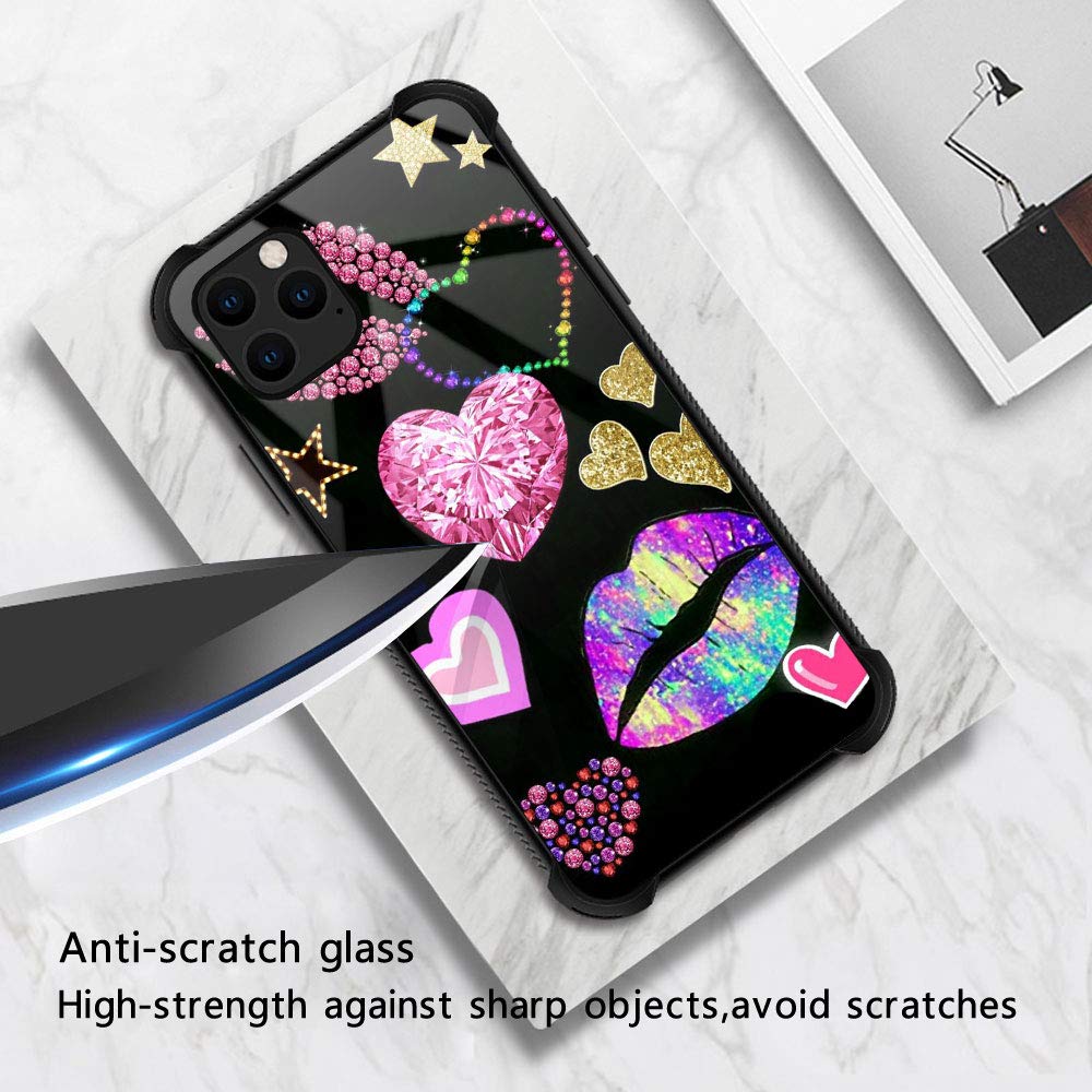 ZHEGAILIAN iPhone 13 Pro Max Case Diamond Loving Lips Organic Glass TPU