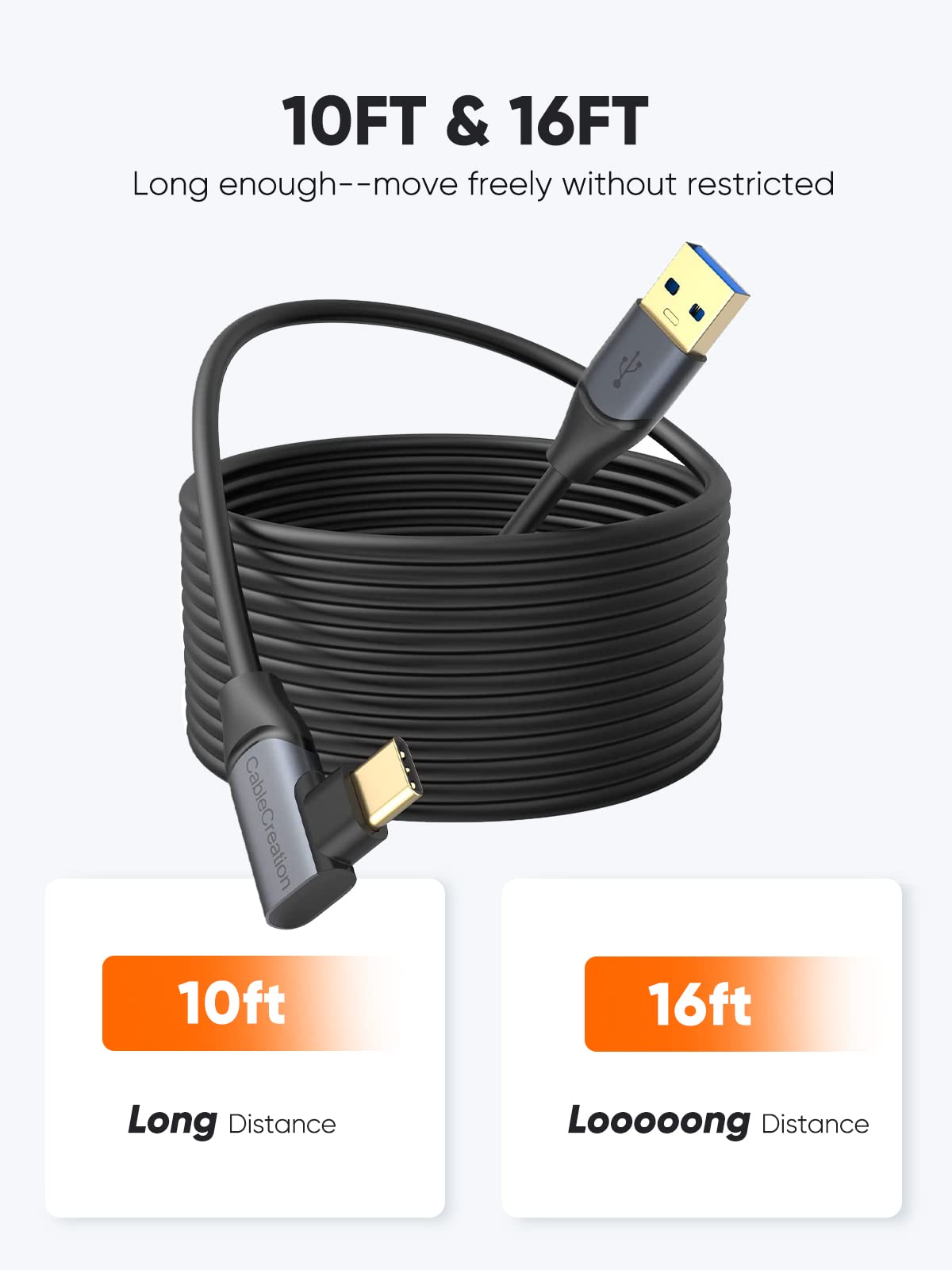 Cablecreation 16Ft Link Cable Compatible With Meta Quest Pro/Quest3/Quest2/Pico4, Usb To Usb C 3.1 Cable 5Gbps High Speed Vr Hea