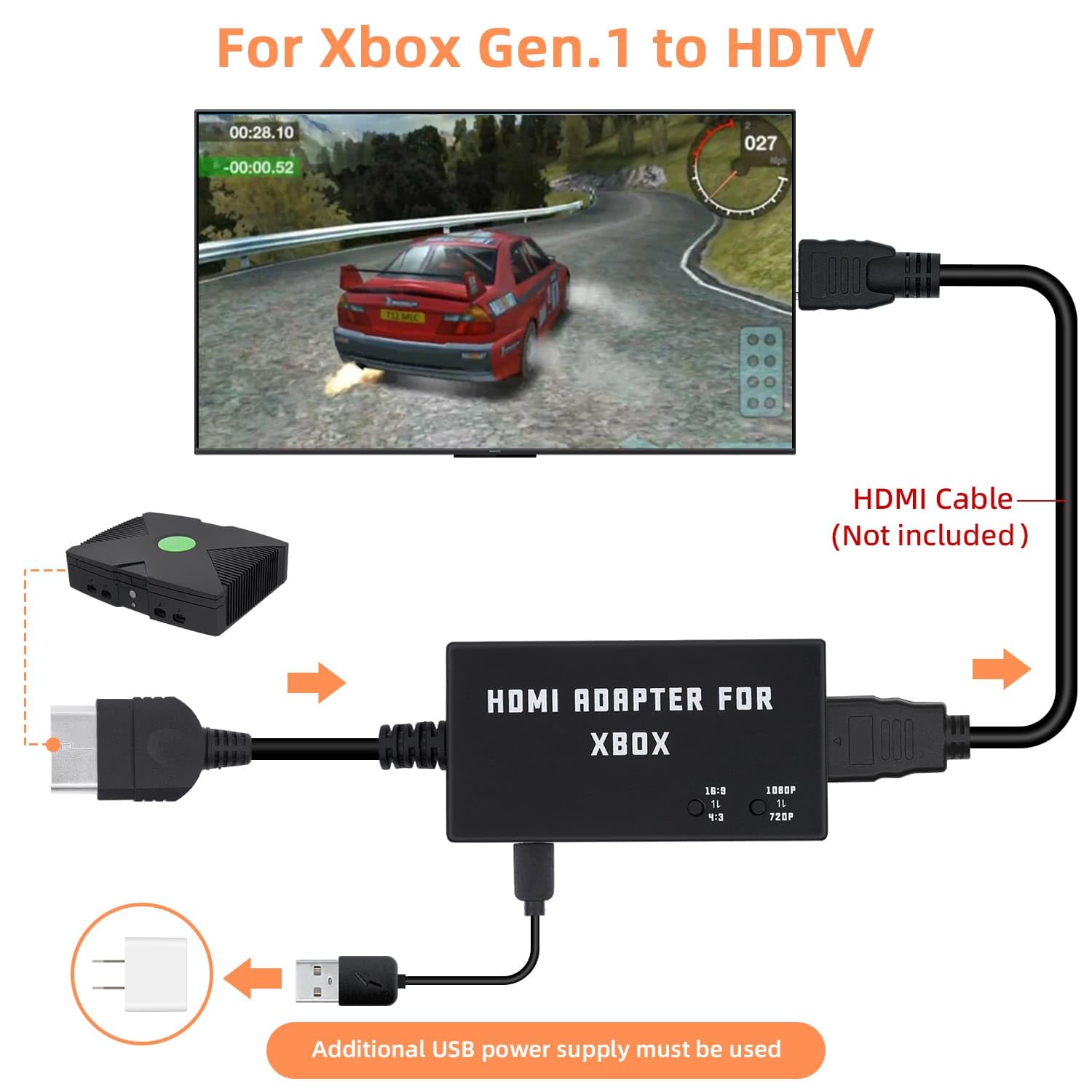 Mcbazel Original Xbox To Hdmi Adapter, Hd Link Cable Support 1080P/720P Xbox To Hdmi Converter For Xbox Gen. 1   Black