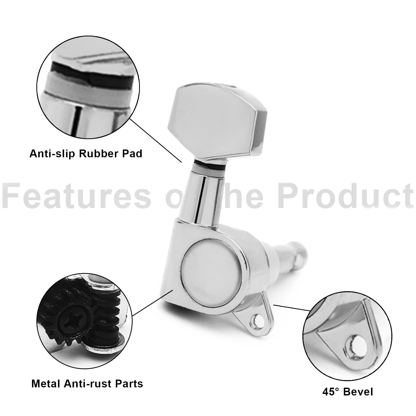 Saphue 6 Pieces 3L3R Guitar Tuner Pegs,Big Square Sealed Guitar Tuning Pegs Tuners Machine Heads,For Acoustic Or Electric Guitar