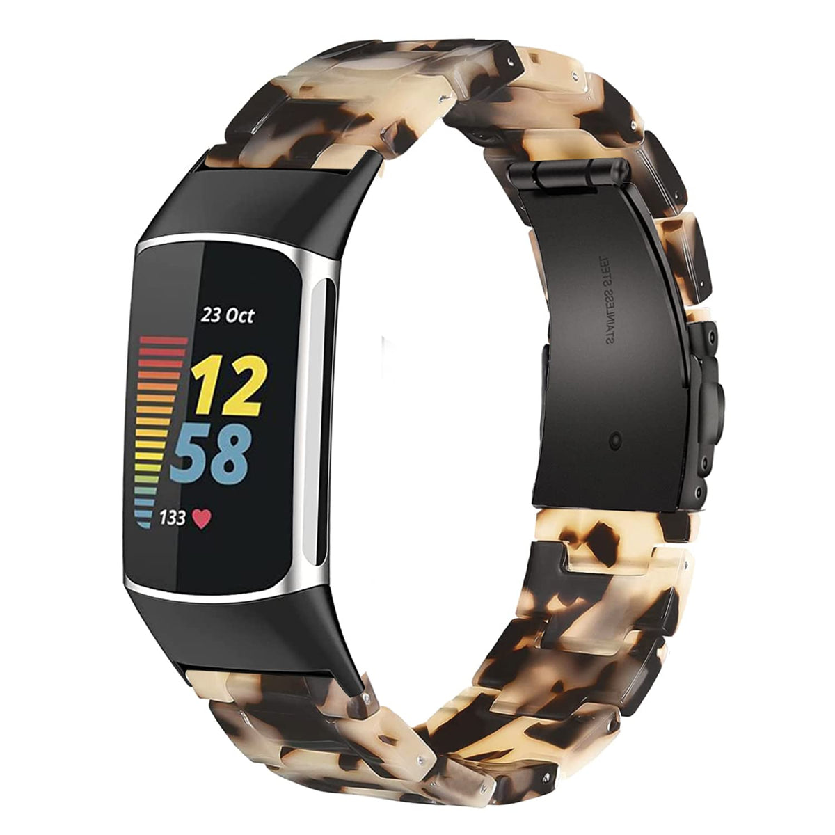 Wongeto Resin Bands Compatible For Fitbit Charge 5 Band,Women Men Resin Replacement Wristband Strap Blacelet For Fitbit Charge 5
