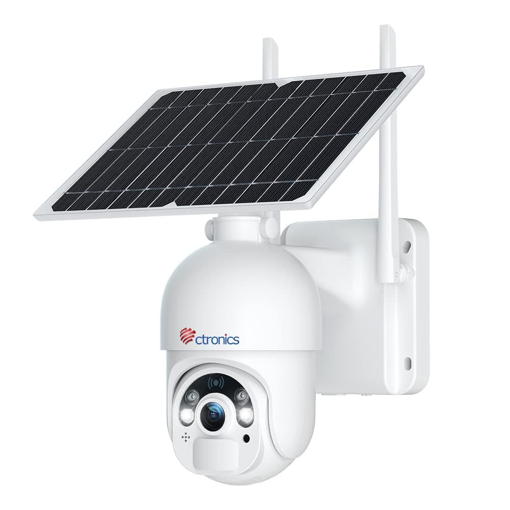 Ctronics 2K 4Mp Security Cameras Wireless Outdoor, Wifi Solar Security Camera 2560 * 1440P 10000Mah Battery Powered, 360    Ptz,