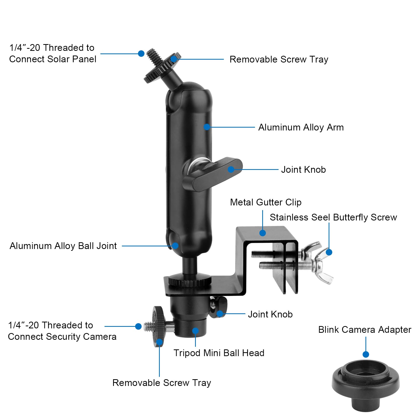 Mippko 2 In 1 Gutter Mount For Security Camera And Solar Panel,Compatible With Arlo Pro 4/Pro 3/Pro 2/Pro/Arlo Ulra/Blink (4Th Gen)/(3Rd Gen) Xt3/Xt2/Xt,Multi Angle Ajustable Aluminum Alloy Mount