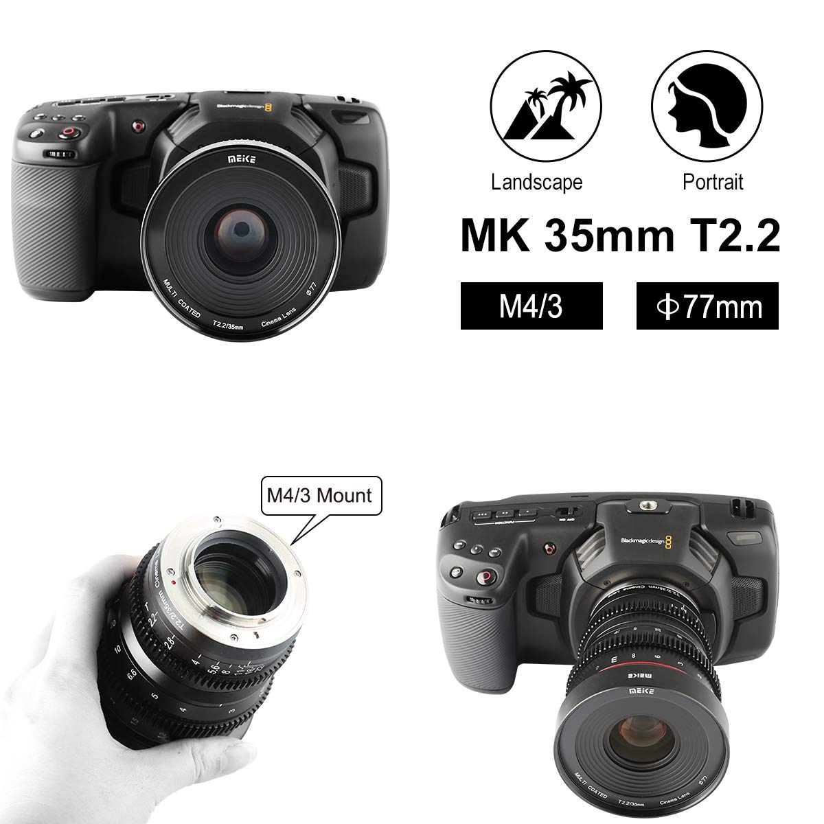 Meike 35Mm T2.2 Mini Manual Focus Wide-Angle Cinema Lens For M43 Micro Four Thirds Mft Mount Cameras Bmpcc 4K Zcam E2
