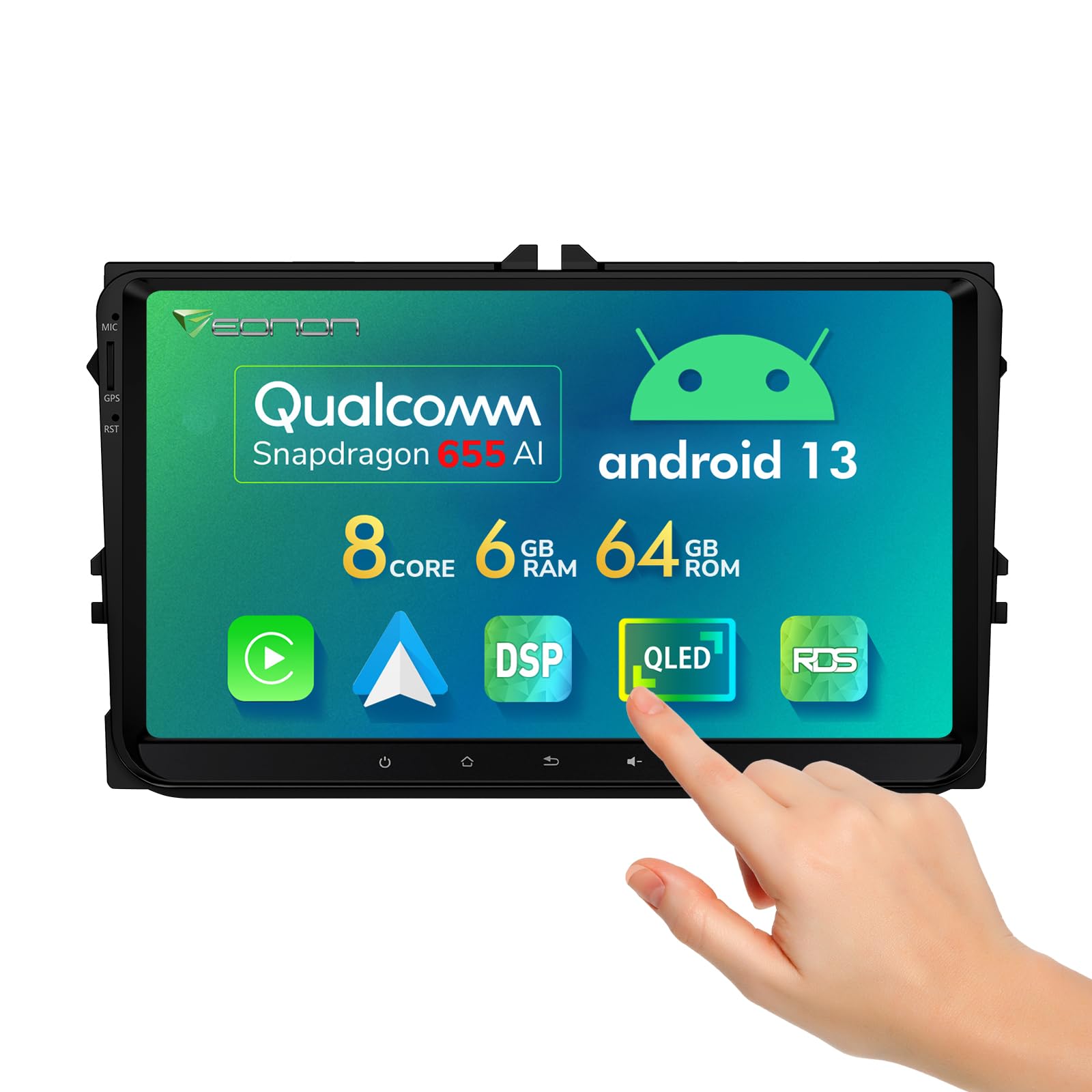 Eonon Android 13 Wireless Carplay & Android Auto Car Stereo, 6Gb Ram +64Gb Rom Car Radio, 9 Inch Qled Touchscreen Car Stereo Rec