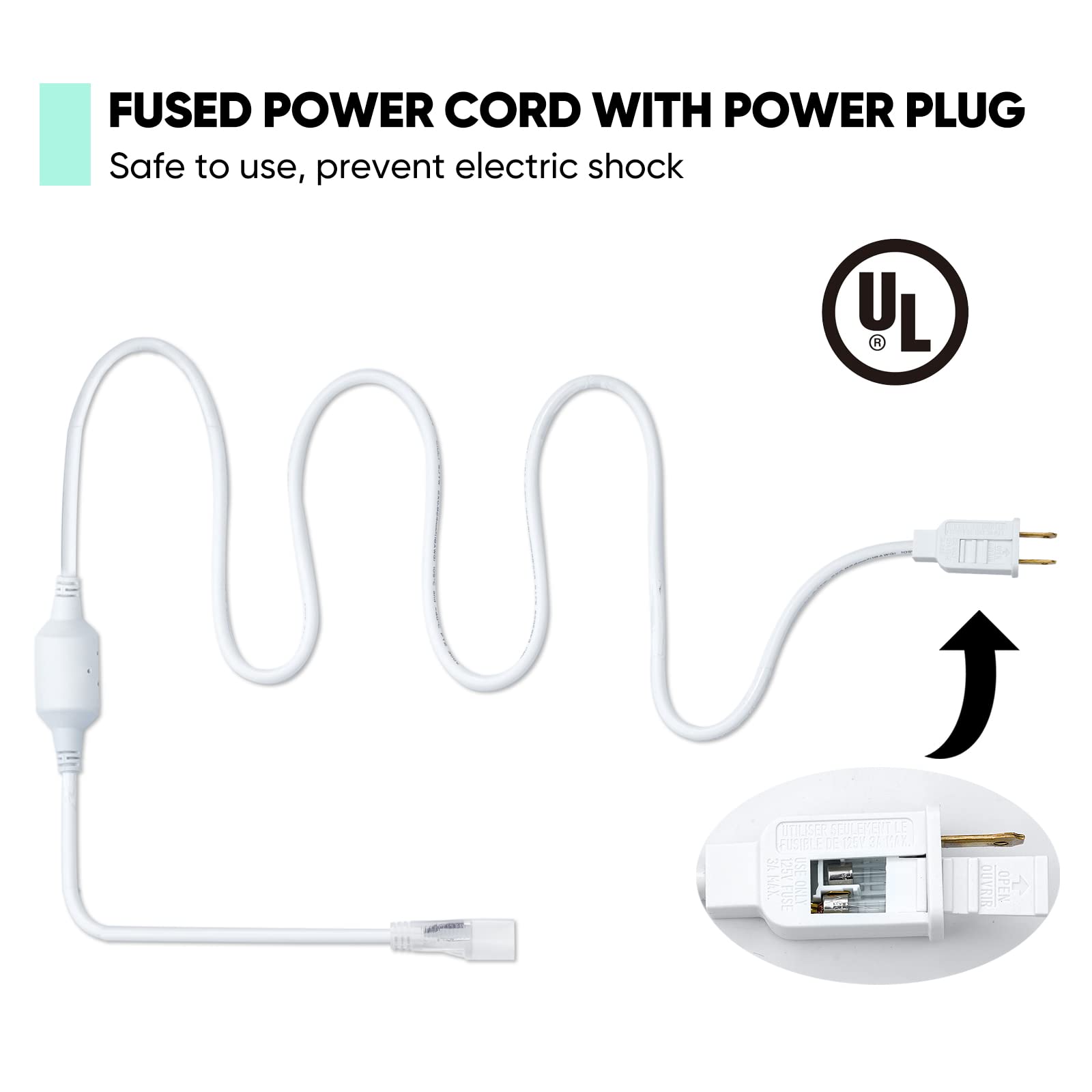 Gzbtech 4.92Ft Power Cord Connector Kit For 8 * 16Mm Led Neon Rope Light,With Pins & End Cap & Heat Shrink Tube Set Of 3