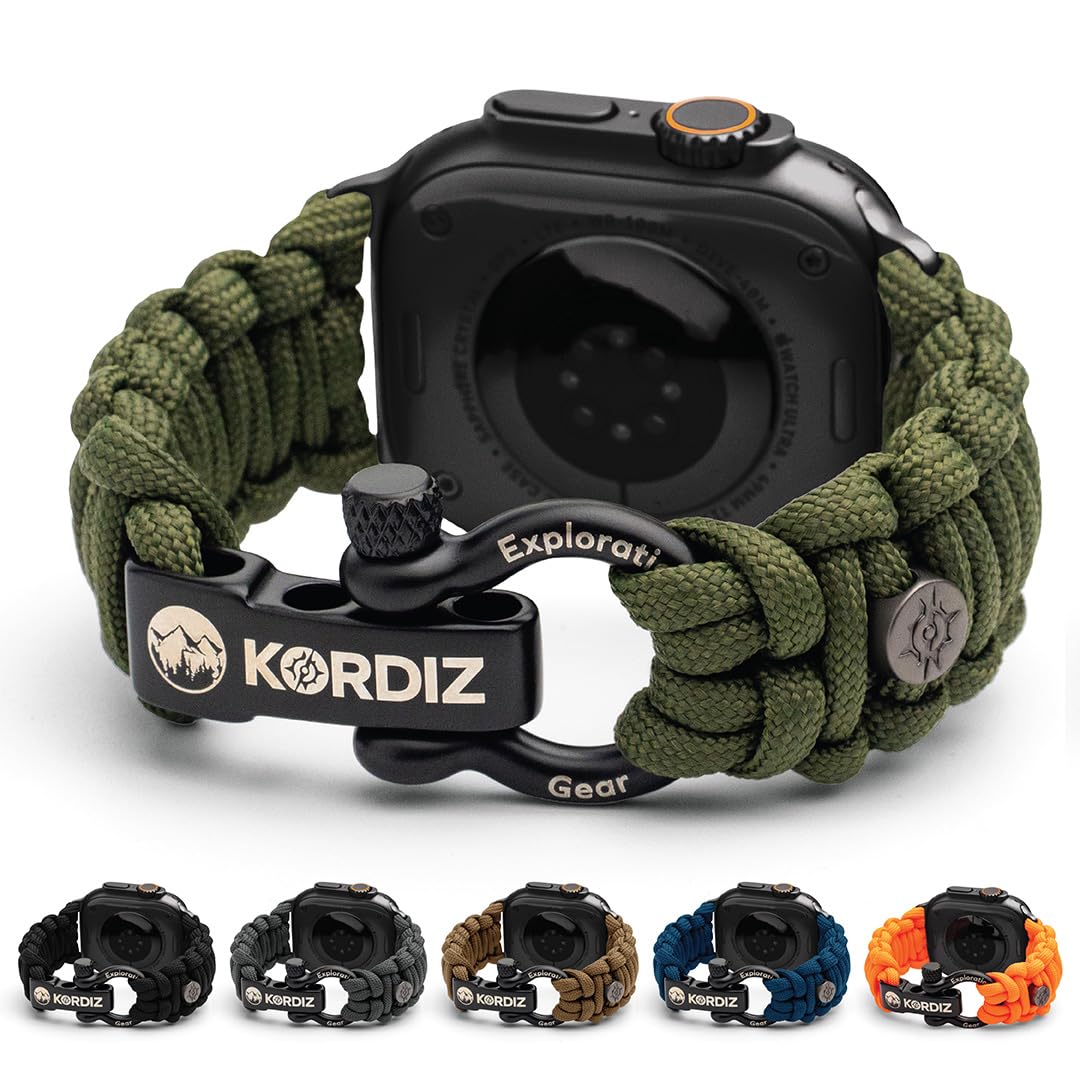 KORDIZ Survivor - Paracord Apple Watch Band Compatible with Apple Watch Ultra 2/1 and Series 10/9/8/7/6/5/4/3/2/1/SE - 49 mm 46m