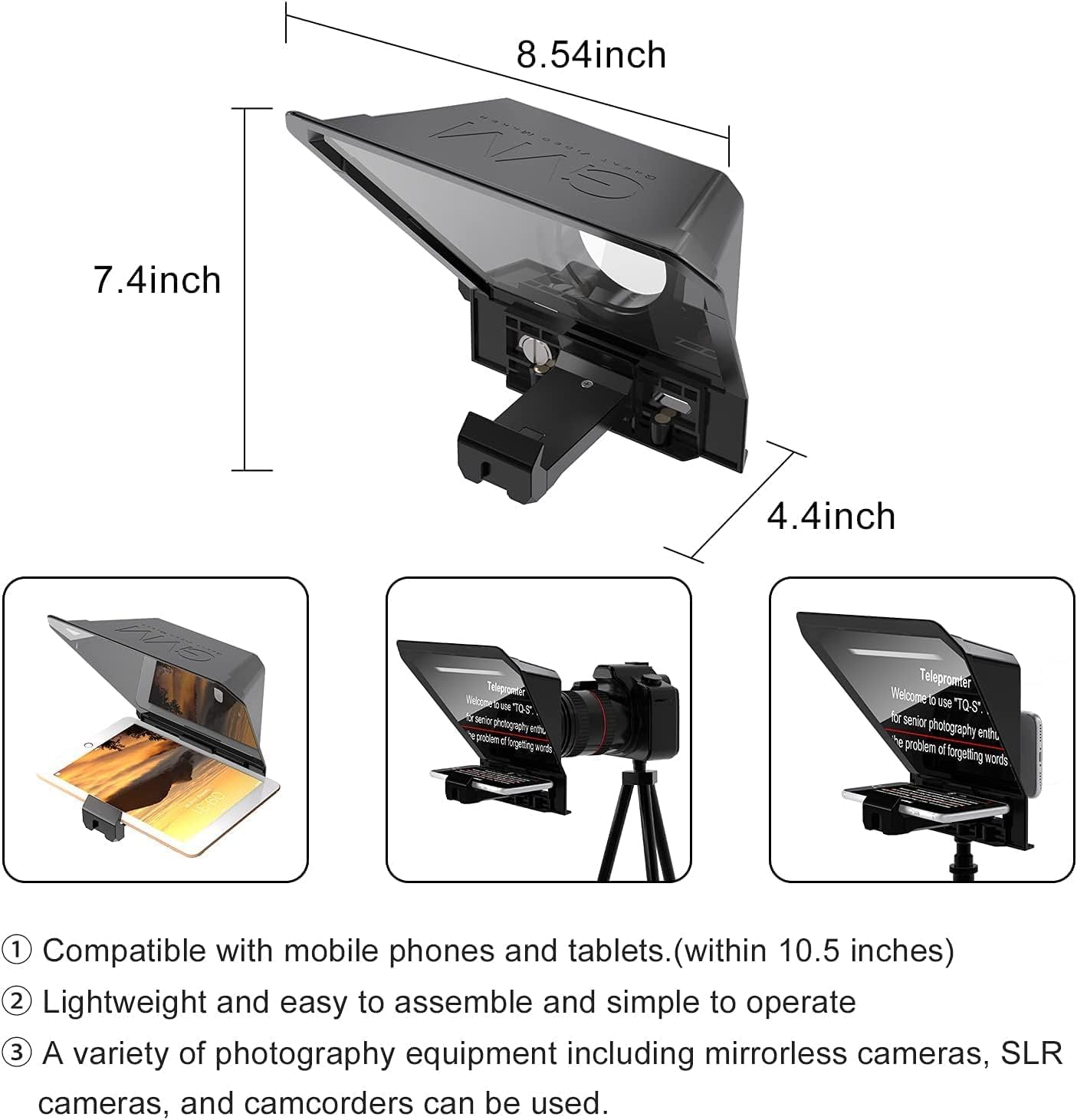 Gvm Teleprompter Portable For Ipad, Tablet, Smartphone & Dslr Cameras, Teleprompter Kit With Remote Control & Flexible Holder, T