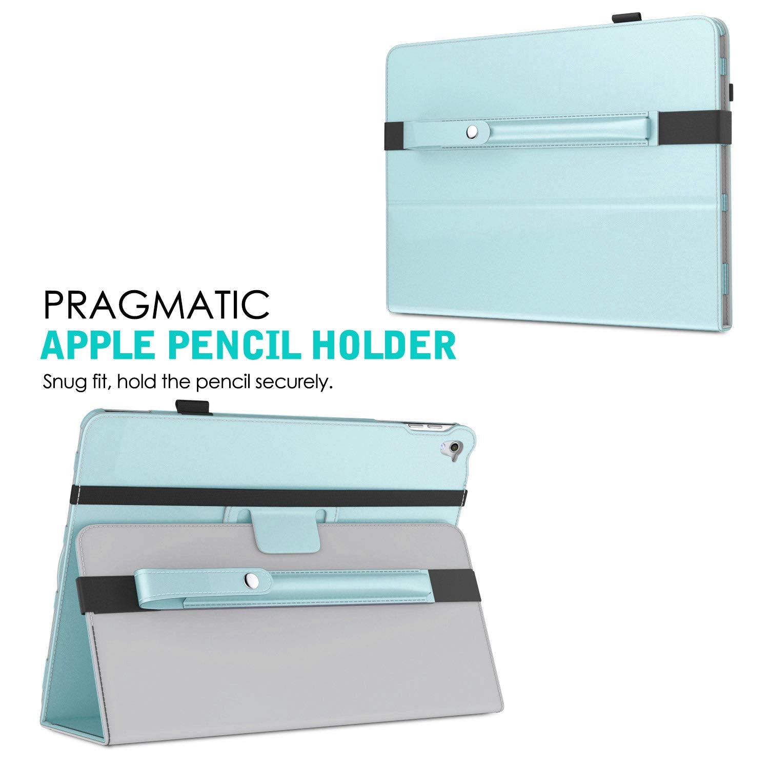 MoKo Pencil Holder for Apple Pencil Pro, Apple Pencil 1st/2nd Generation, Apple Pencil (USB C), PU Leather iPad Pencil Sleeve Pouch with Buckle & Elastic Band Attach to iPad Case,Sky Blue