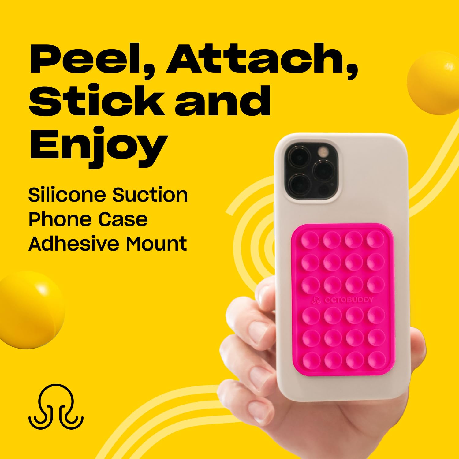 Octobuddy Classic - Silicone Suction Phone Case Adhesive Mount - Hands-Free, Strong Grip Holder For Selfies & Videos - Iphone &