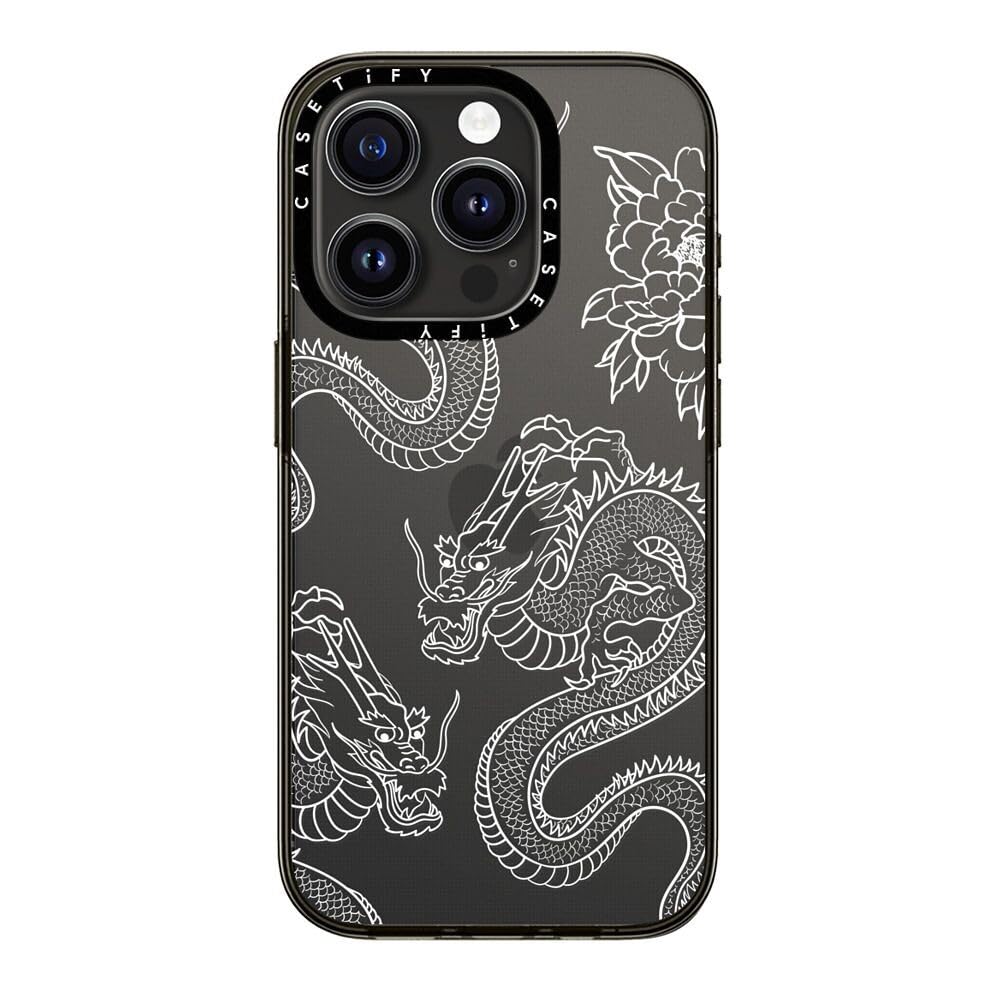 Casetify Compact Iphone 15 Pro Case [2X Military Grade Drop Tested / 4Ft Drop Protection]   Dragons   Clear Black