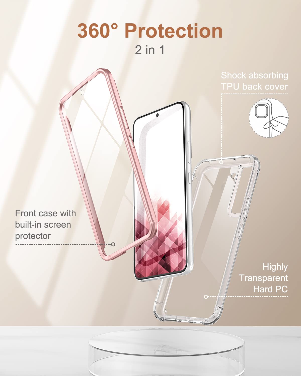 Suritch For Samsung Galaxy S22+ Plus Clear Case 6.6 (Only), [Built-In Screen Protector] Full Body Protective Hard Shell+Soft Tpu