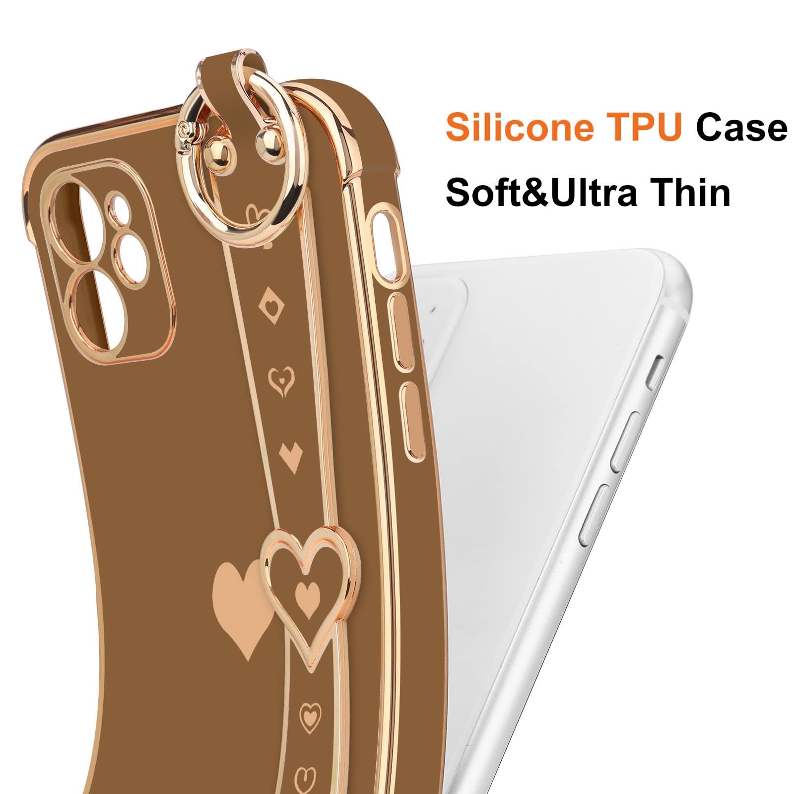 Llz.Coque For Iphone 11 Case Cute Love Heart Plating Wristband Phone Cover For Women Girls Bling Soft Silicone Camera Lens Prote