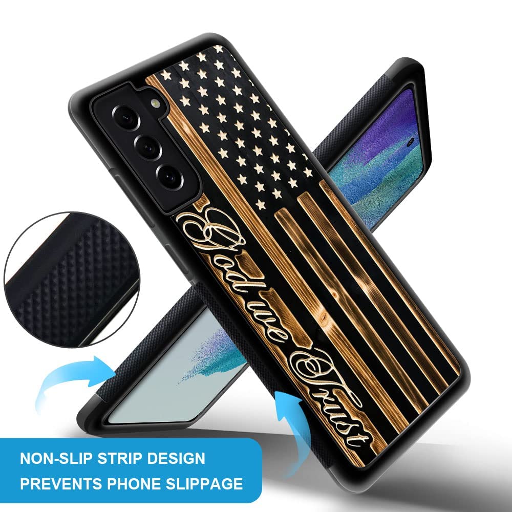 Daizag Compatible With Samsung Galaxy S22 Plus Case, In God We Trust Wood Grain Design American Flag For Man Woman, All Round Pr