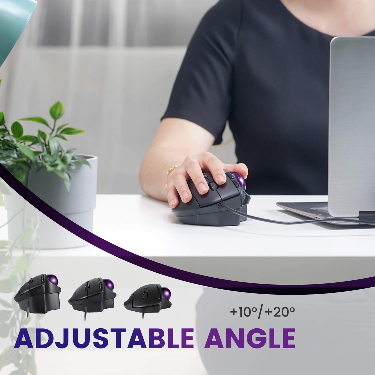 Perixx Perimice 520 Wired Usb Ergonomic Programmable Trackball Mouse, Adjustable Angle, 8 Button Design, Black (Pm 520 11447)