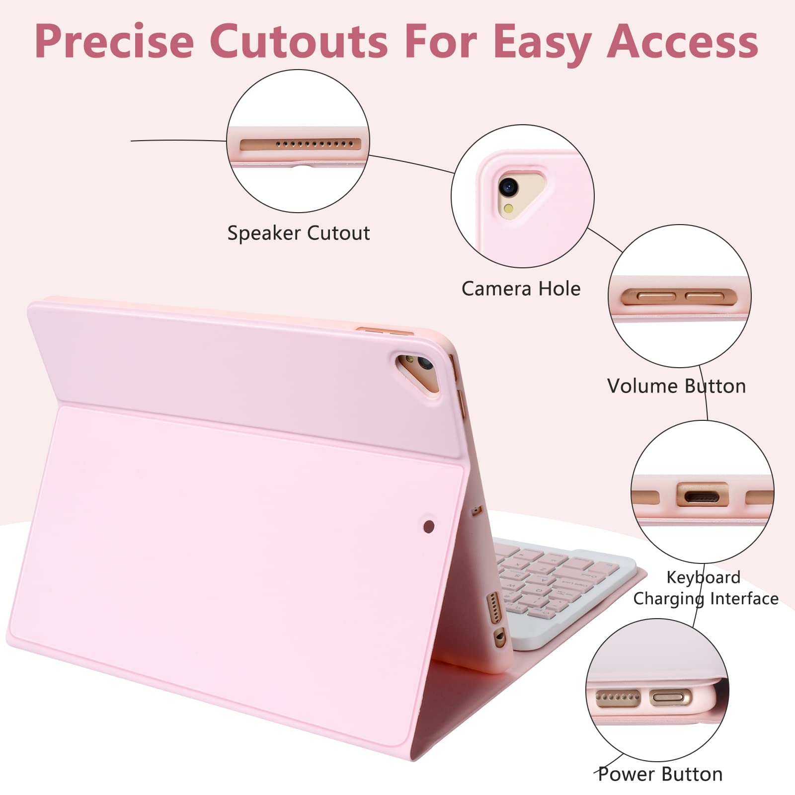 MMK Keyboard Case for iPad 10.2 (9th/8th/7th Gen) - Detachable Bluetooth, Pencil Holder, Auto Sleep/Wake, Pink