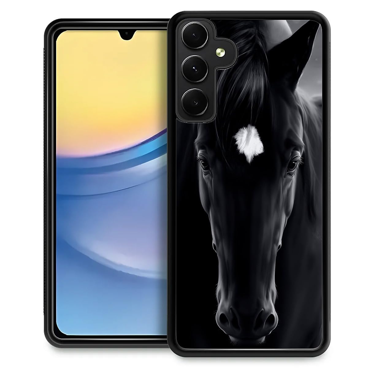 Fkbrcl4U For Samsung Galaxy A15 Case, Cool Black Horse Face Pattern Graphic Design Girl Boy Soft Silicone Hard Acrylic Shock Pro