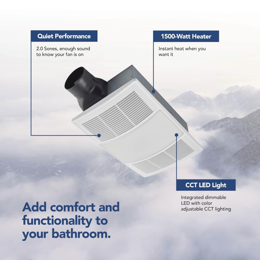 Broan Nutone Bhfled110 Powerheat Bathroom Exhaust Fan, Heater, And Led Light Combination, 110 Cfm