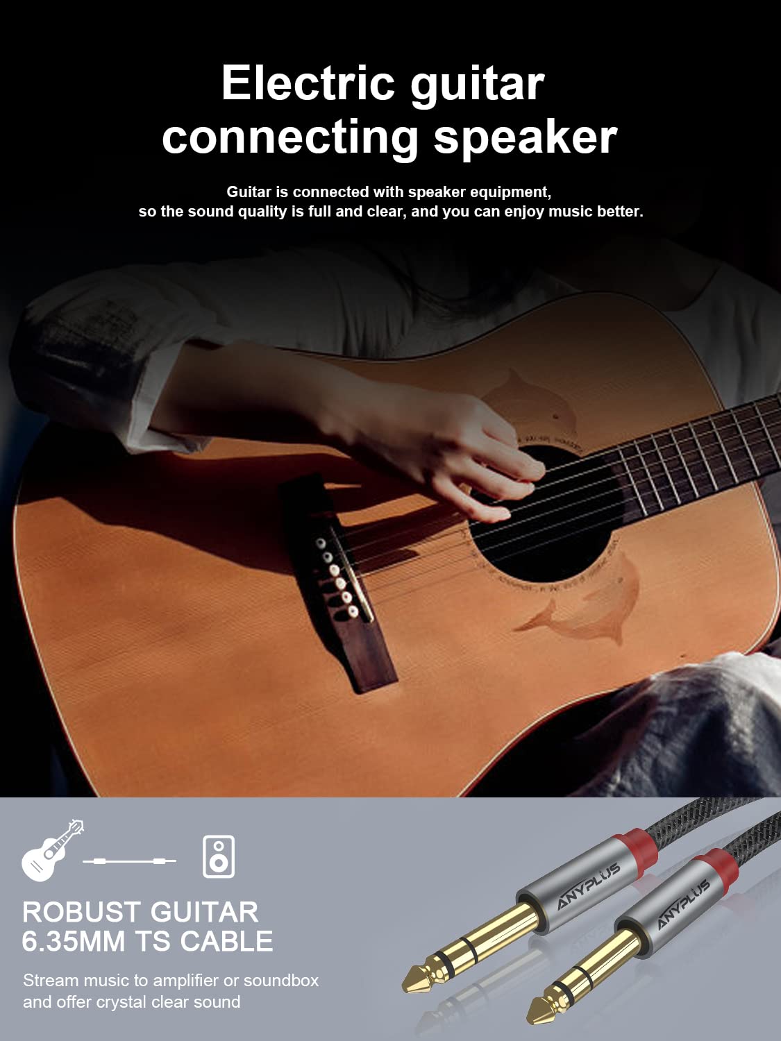 Anyplus Instrument Cable,?9.9Ft/ 3M 2Pack? 6.35Mm Male To Male 1/4 Inch To 1/4 Inch Audio Cable, Fish Wire Braided Trs Cable, Fo