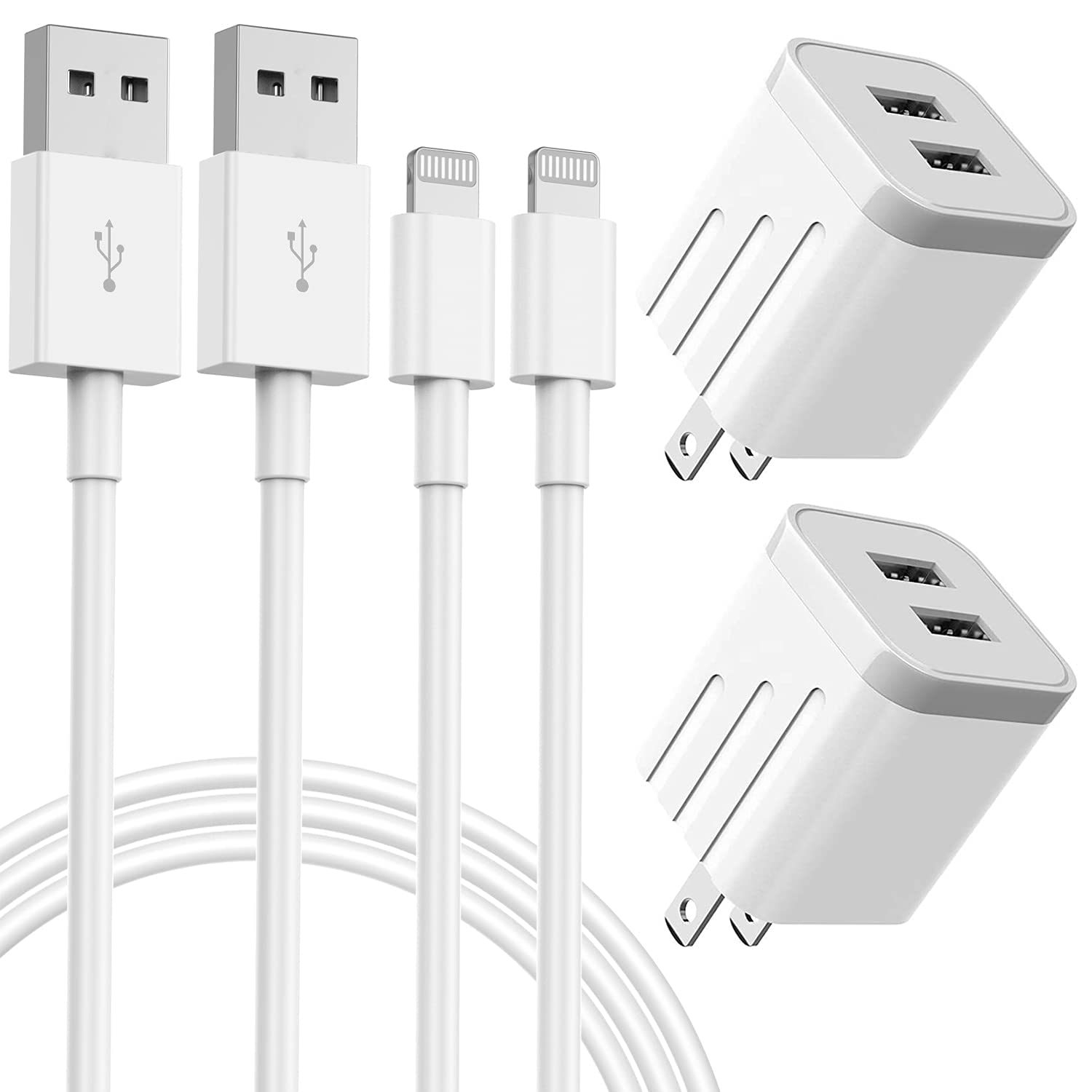 Iphone Charger, 2Pack 2 Port Dual Port Usb Cube Wall Charger 2.1A Apple Fast Charging 6Ft Nylon Braided Lightning Cable Cord Wit