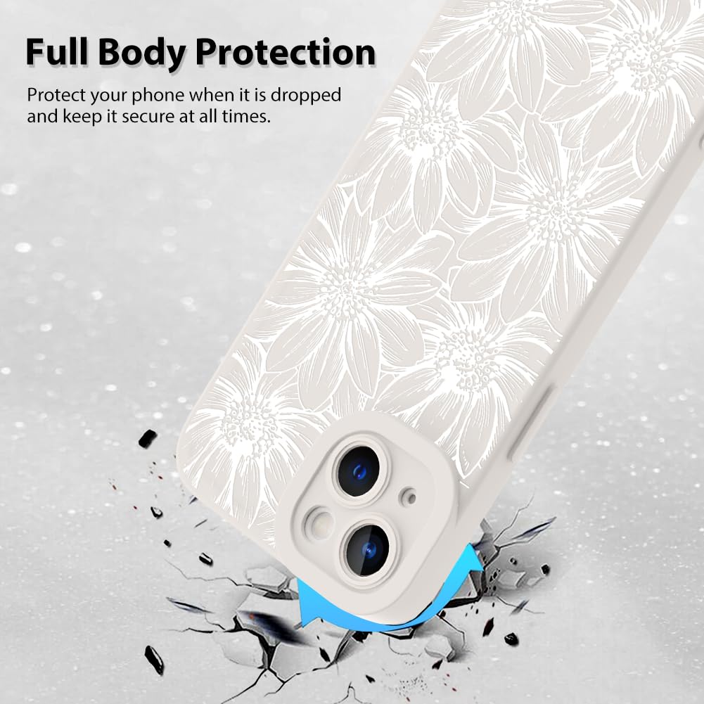 Mzelq For Iphone 13 Case, Silicone Floral Flowers Sunflowers Cute Pattern, Camera Protection Soft Slim Phone Case For Iphone 13