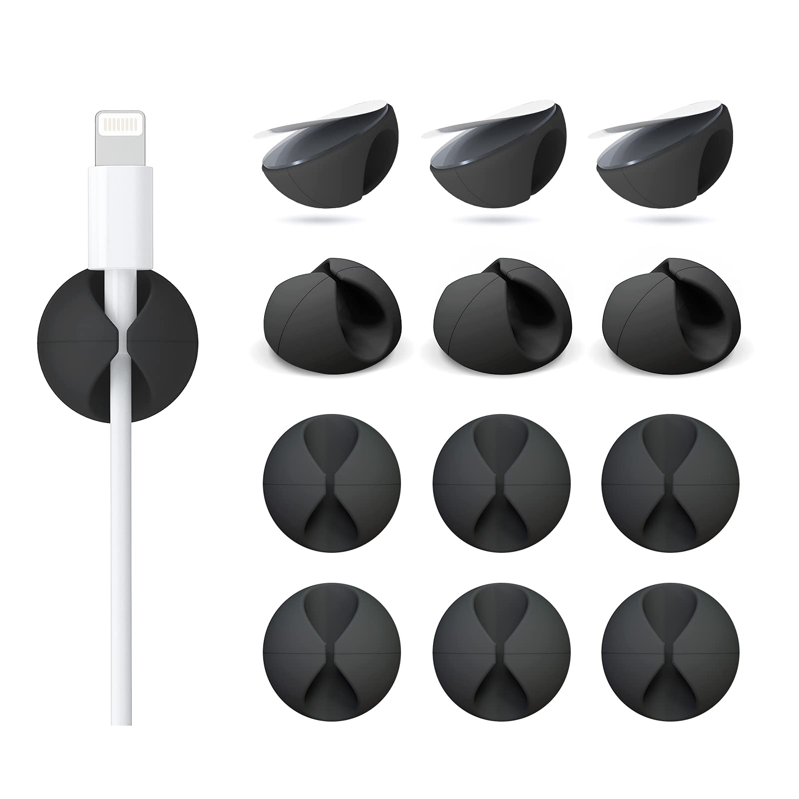 12 Pack Cable Clips, Znben Cord Organizer Holder Adhesive Cable Management Charger Wire Holder Clips For Desk, Home, Office, Car