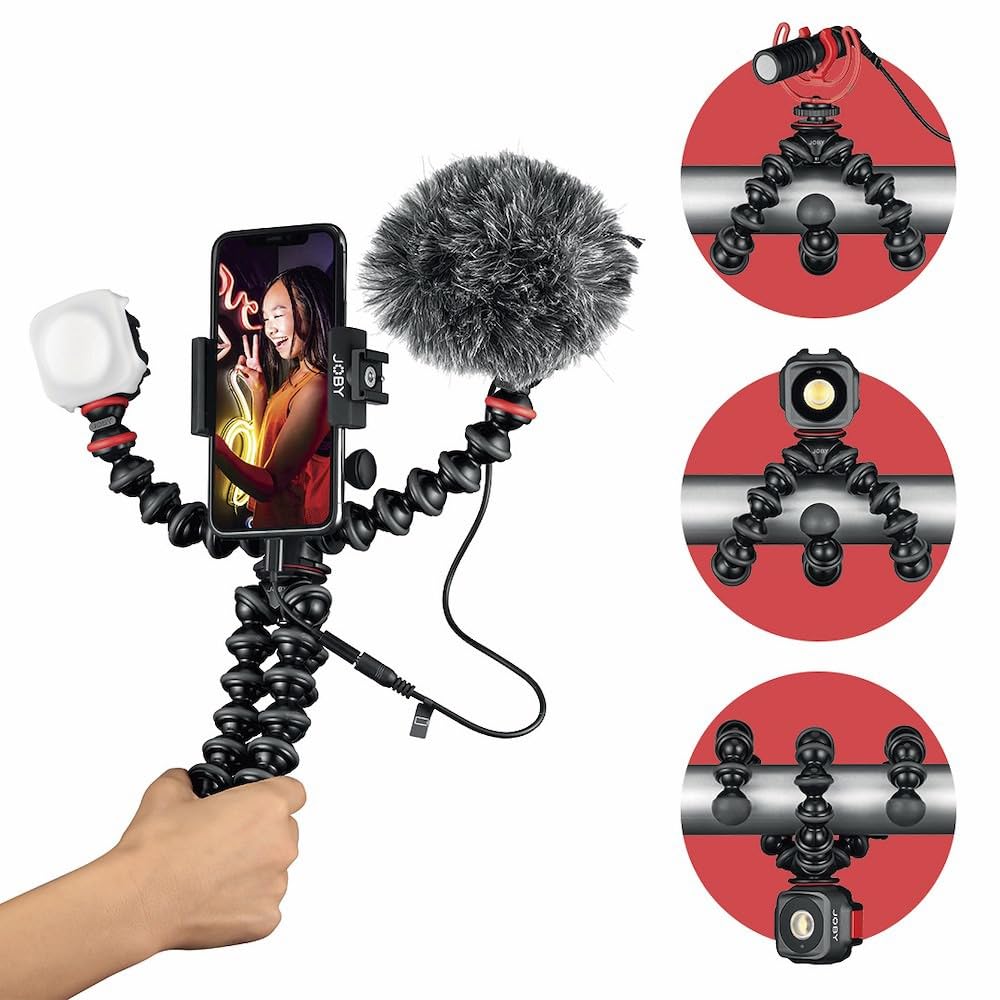 Joby Gorillapod Mobile Vlogging Kit (Smartphone Rig, Wavo Mobile Mic, Beamo Mini Led Light) Flexible Tripod, Phone Holder, Vlog
