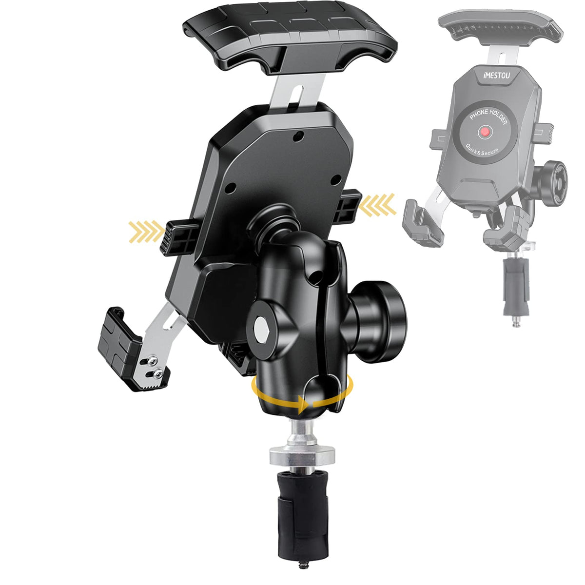 Imestou Motorcycle Fork Stem Phone Mount, Anti Theft 1'' Ball Phone Holder With Double Socket Arm Fits To Ram B Size Components