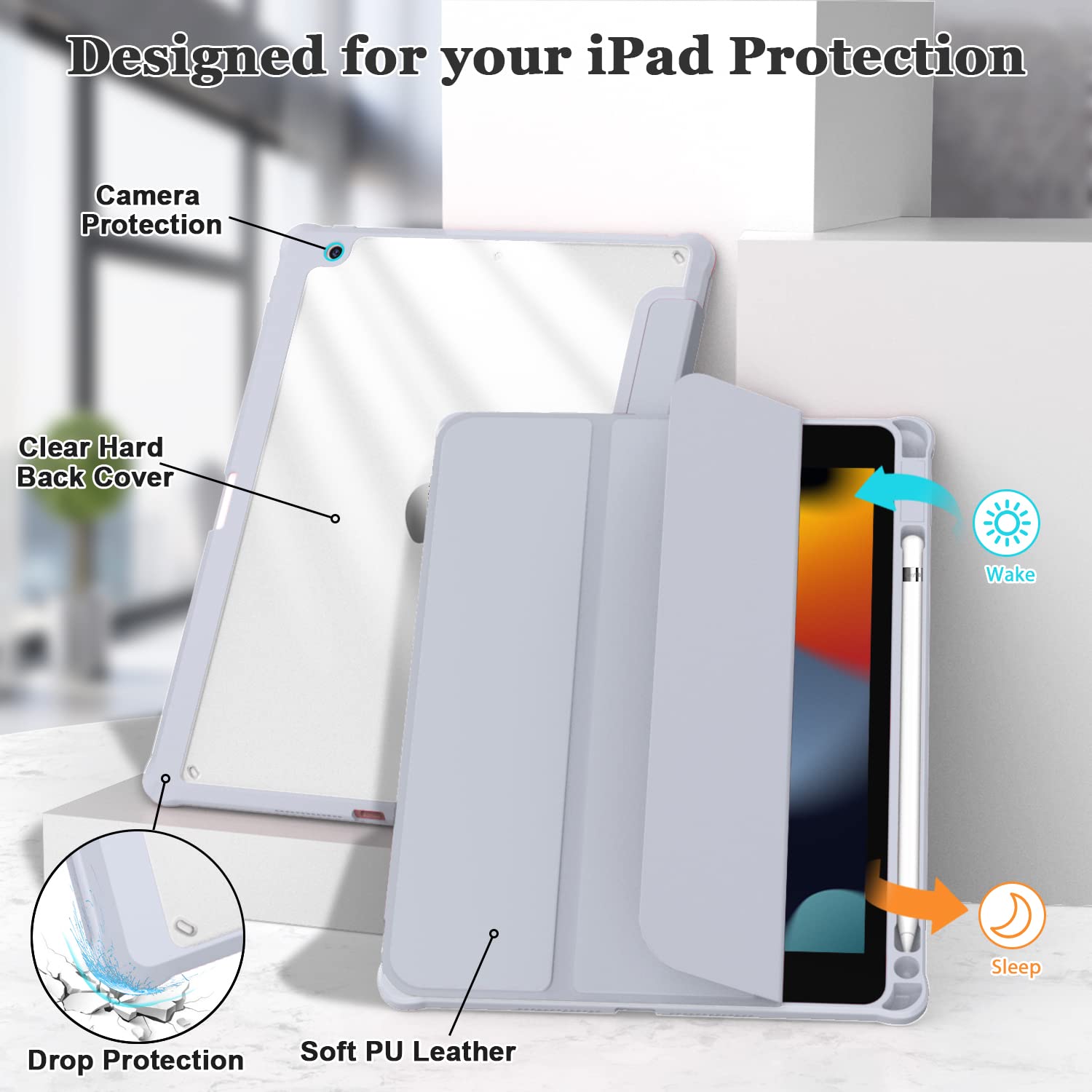 Okp For Ipad 9Th/ 8Th/ 7Th Generation Case (2021/2020/2019), Ipad 10.2 Inch Cases With Trifold Stand, Slim Ipad 9/8/7 Th Gen Cov