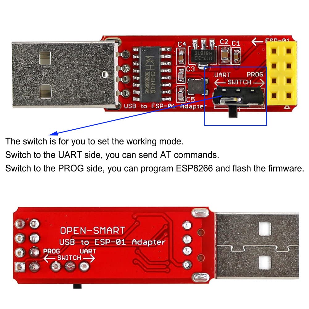 Wishiot Esp 01S Programmer Usb To Esp 01 Adapter Esp8266 Wireless Wifi Module Wi Fi Ch340G Uart Porg, 4.5 5.5V 115200 Baud Rate
