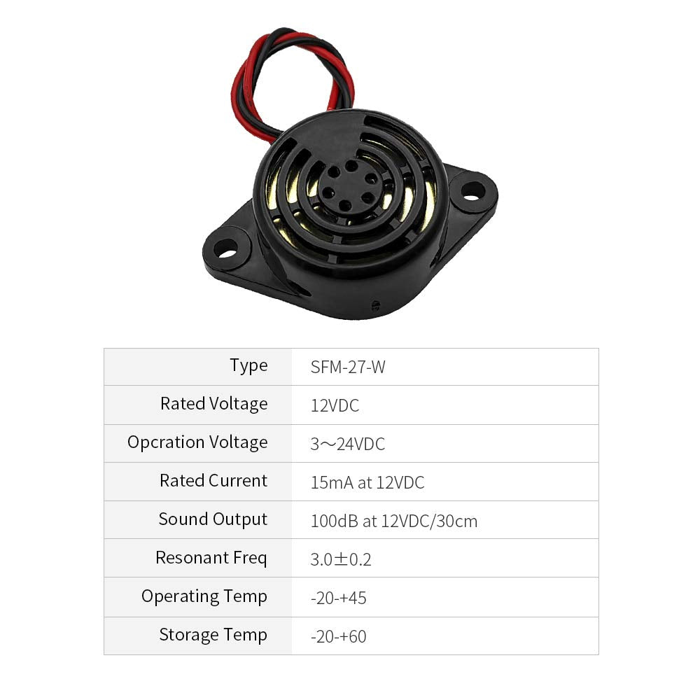 Weichuang 3Pcs Dc 3 24V 90Db Active Piezo Electronic Buzzer Beep Tone Alarm Ringer Continous Sound (Black) Sfm 27 W